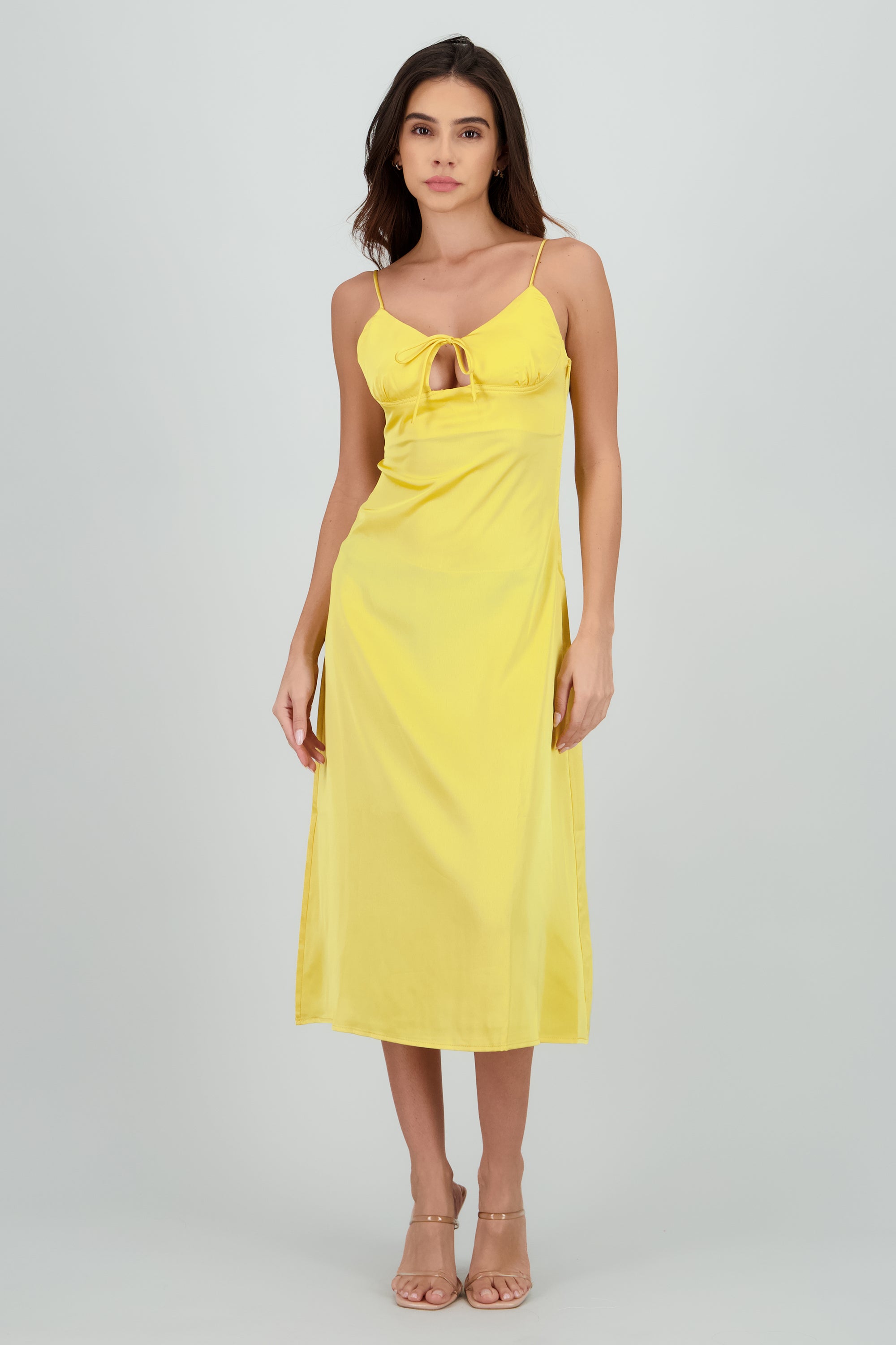 Vestido midi satin tirantes AMARILLO