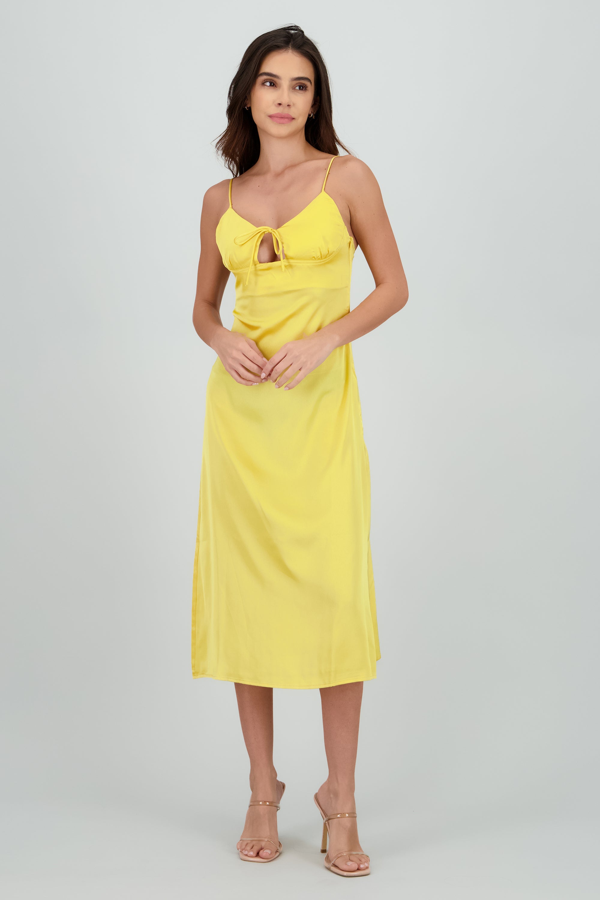 Vestido midi satin tirantes AMARILLO