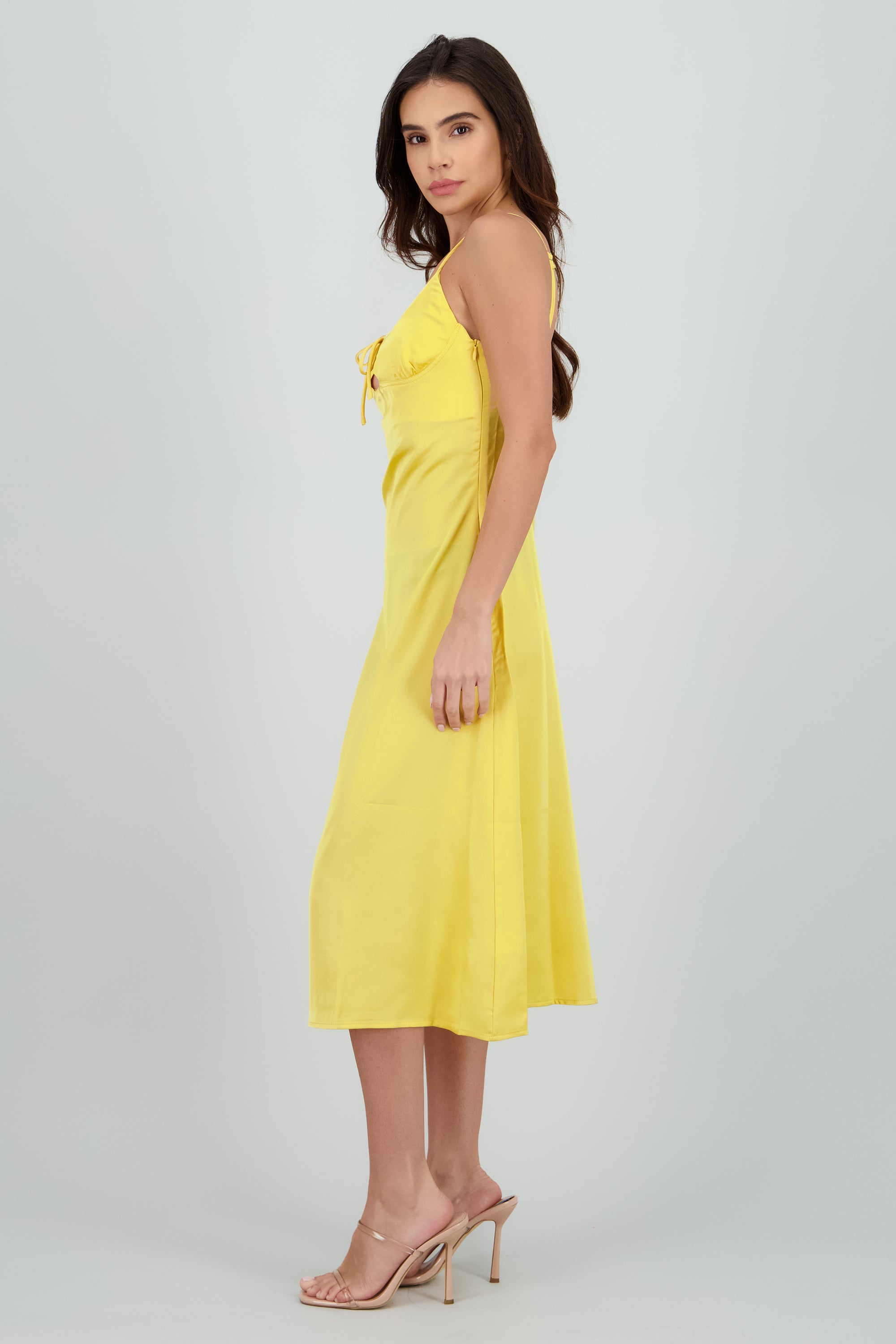 Vestido midi satin tirantes AMARILLO