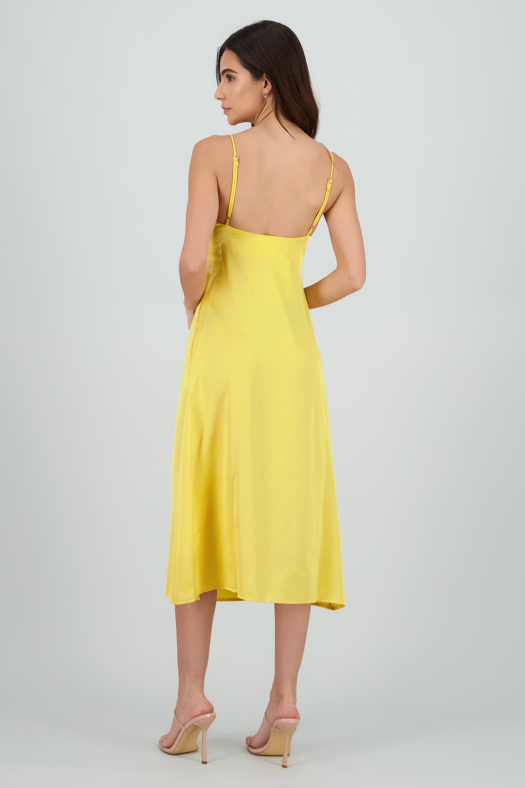Vestido midi satin tirantes AMARILLO