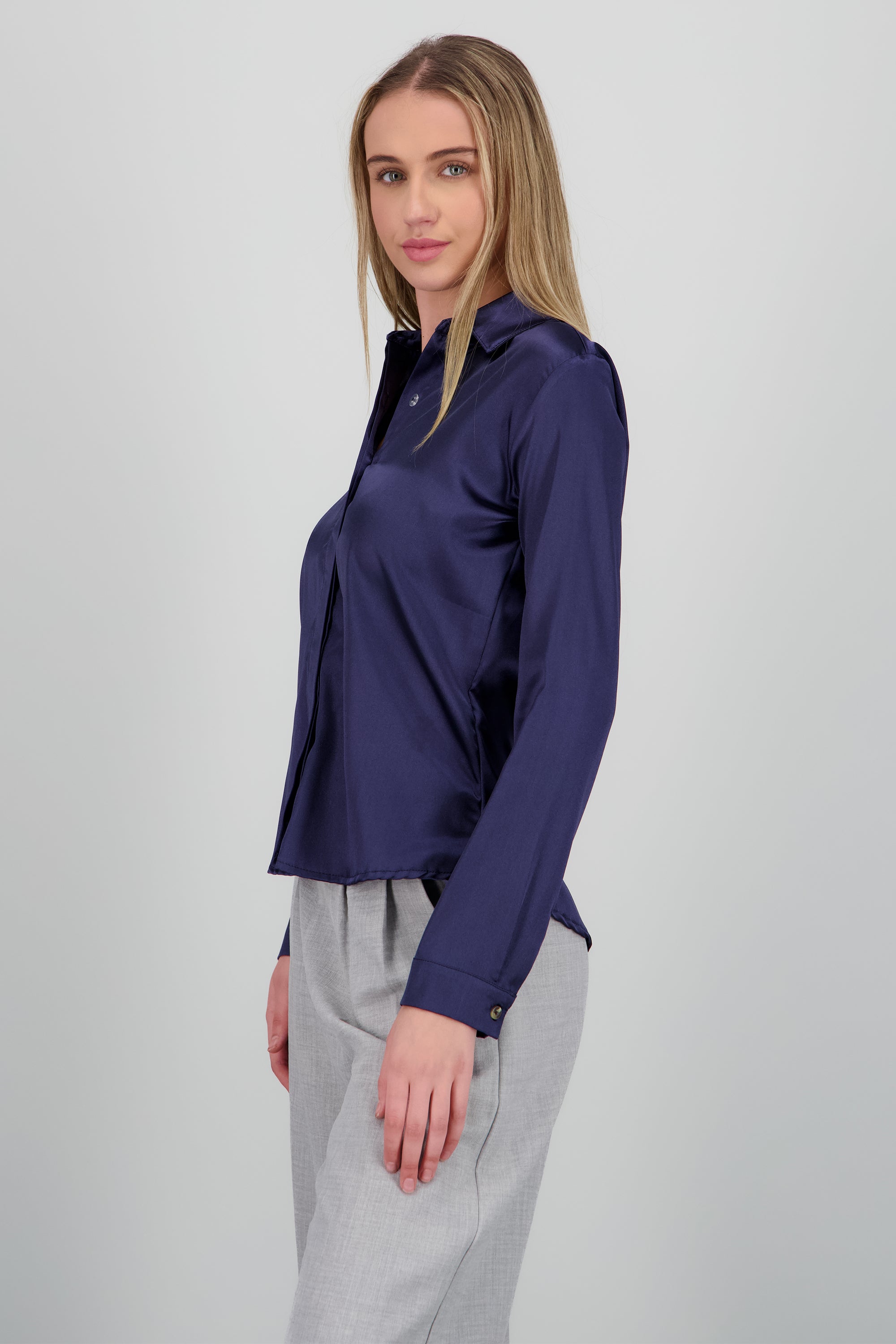 Camisa manga larga cuello detalle satinado MARINO