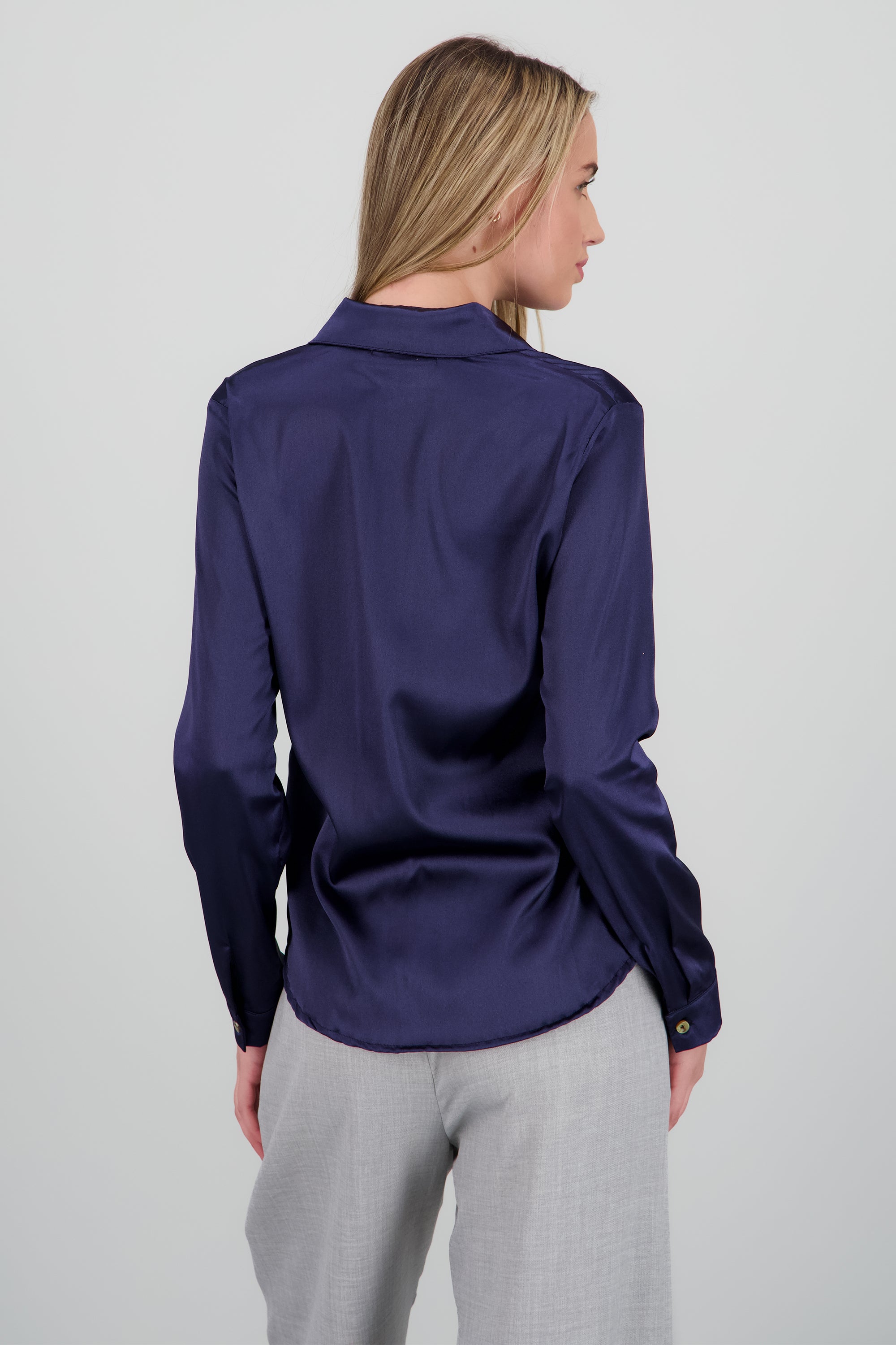 Camisa manga larga cuello detalle satinado MARINO