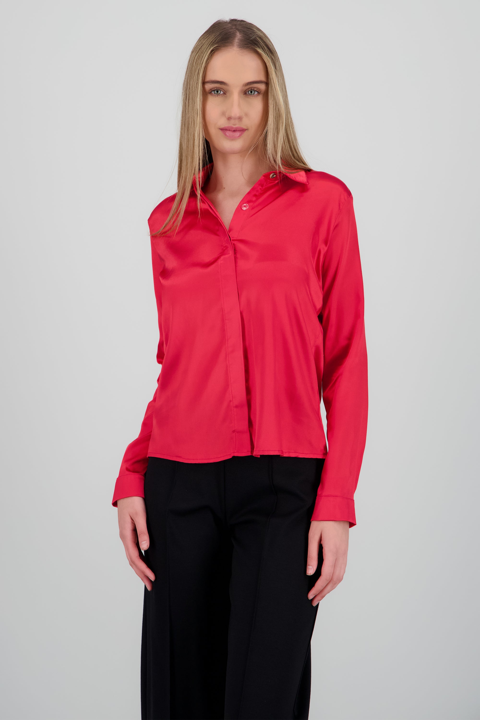 Camisa manga larga cuello detalle satinado ROJO