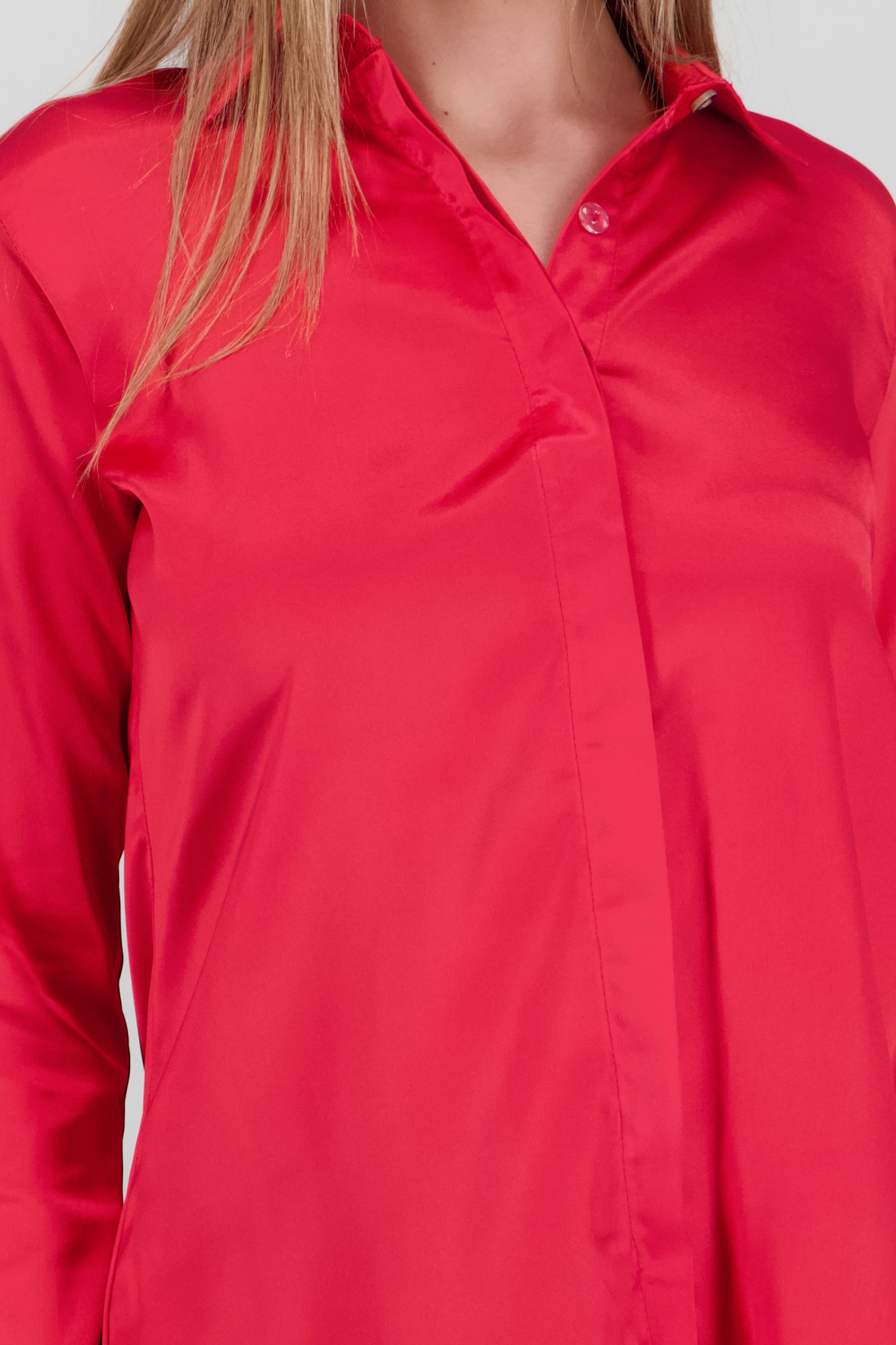 Camisa manga larga cuello detalle satinado ROJO