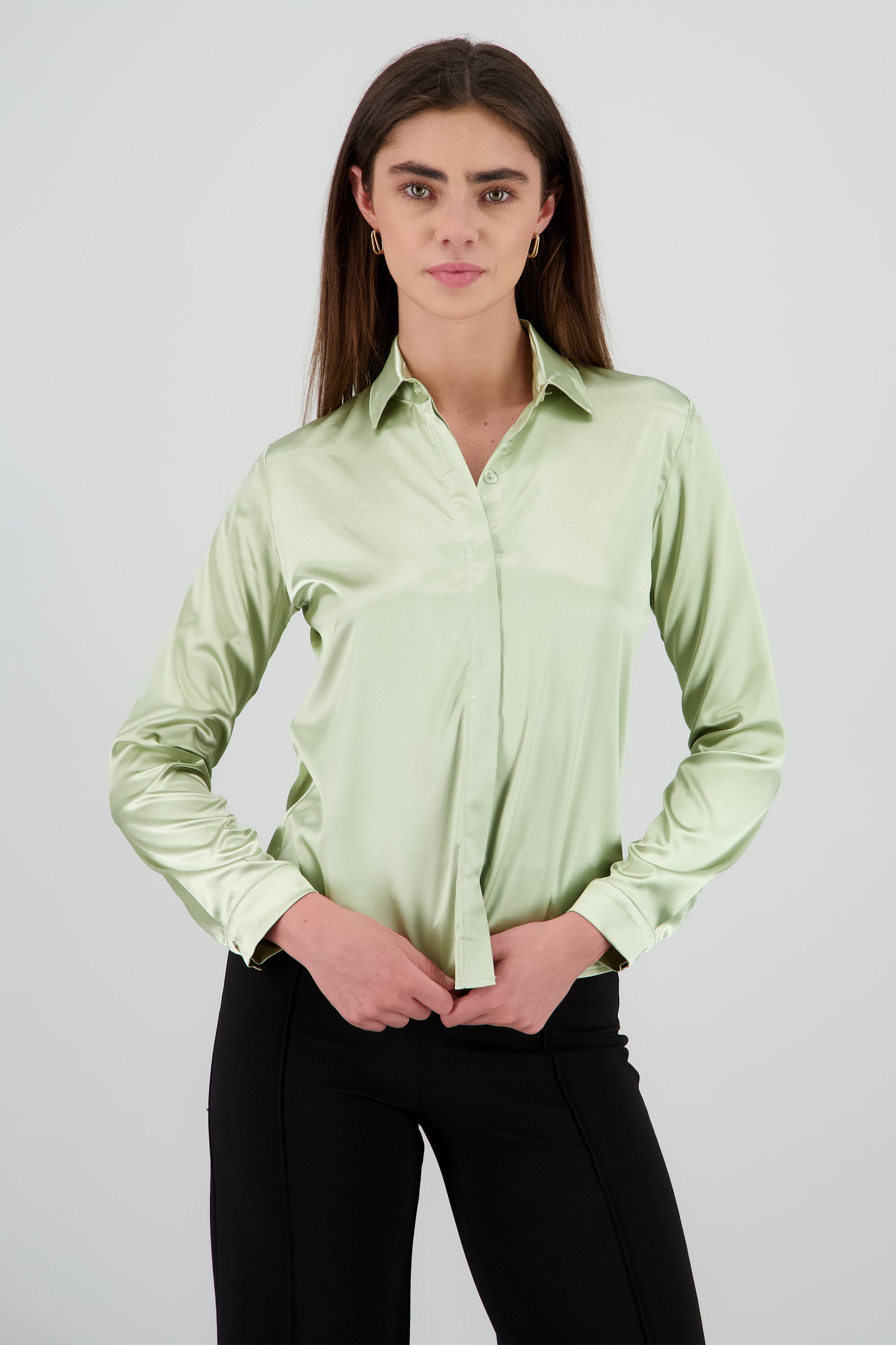 Camisa manga larga cuello detalle satinado SAGE