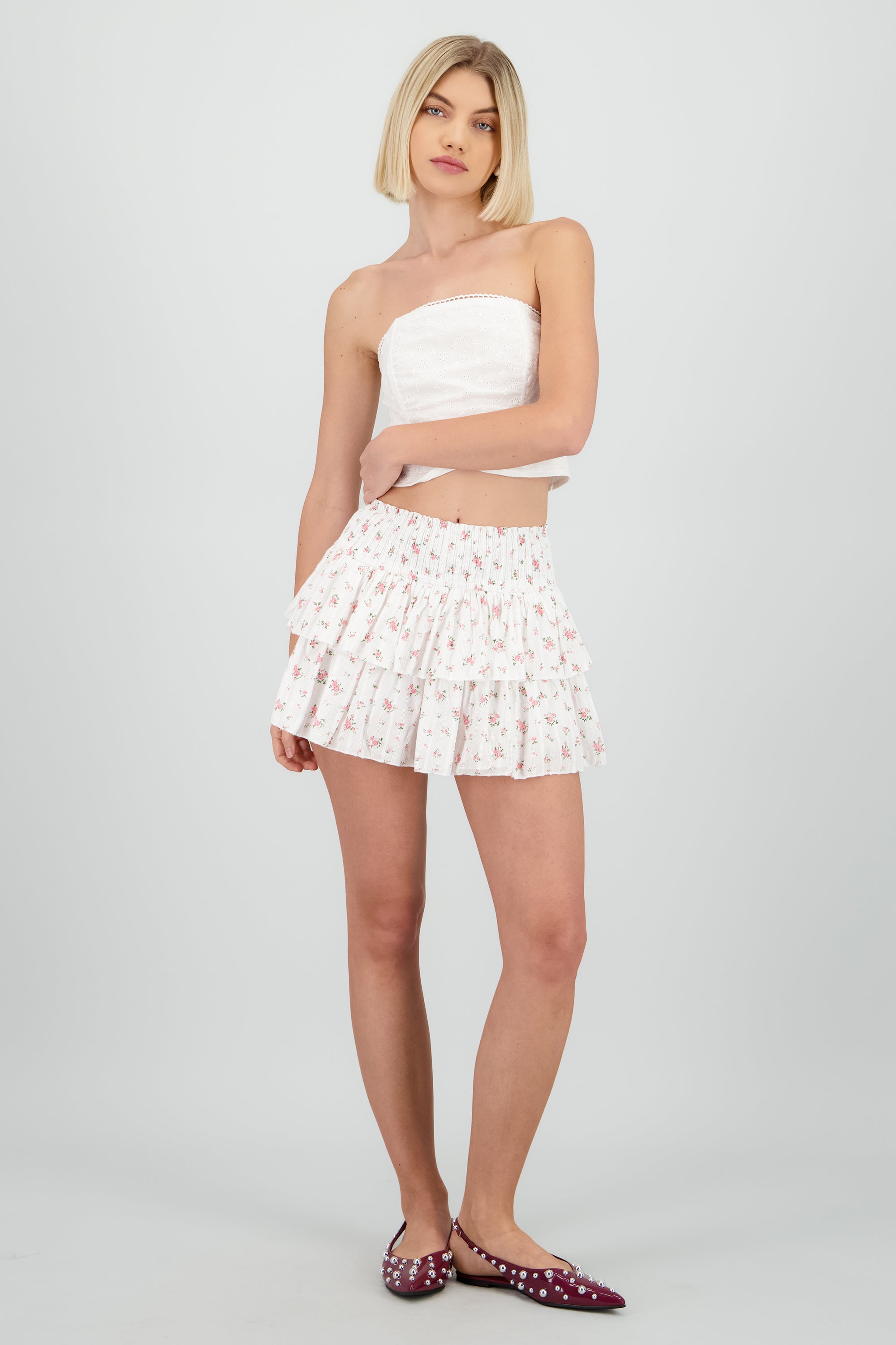 Falda mini olanes con textura ROSA COMBO