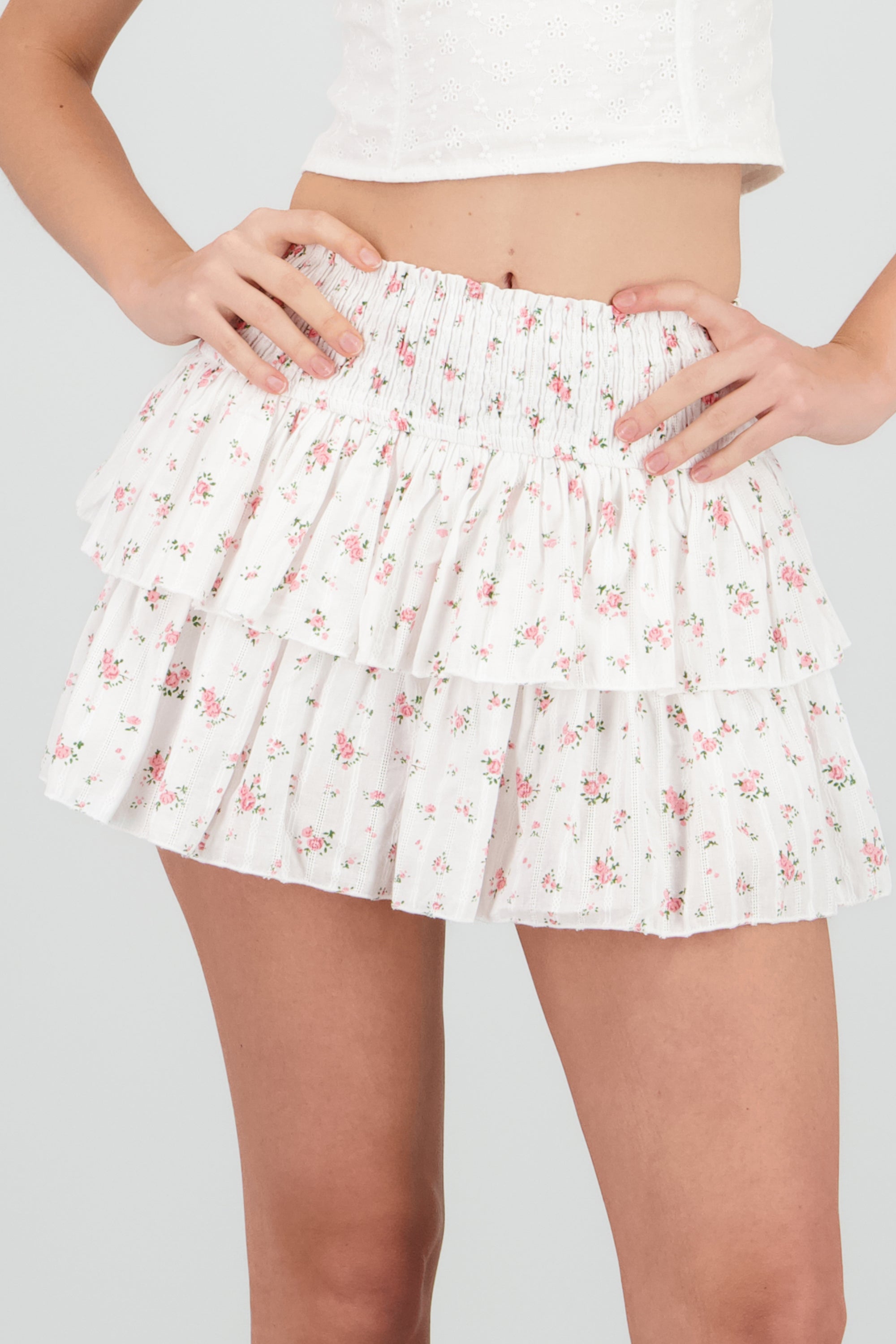 Falda mini olanes con textura ROSA COMBO