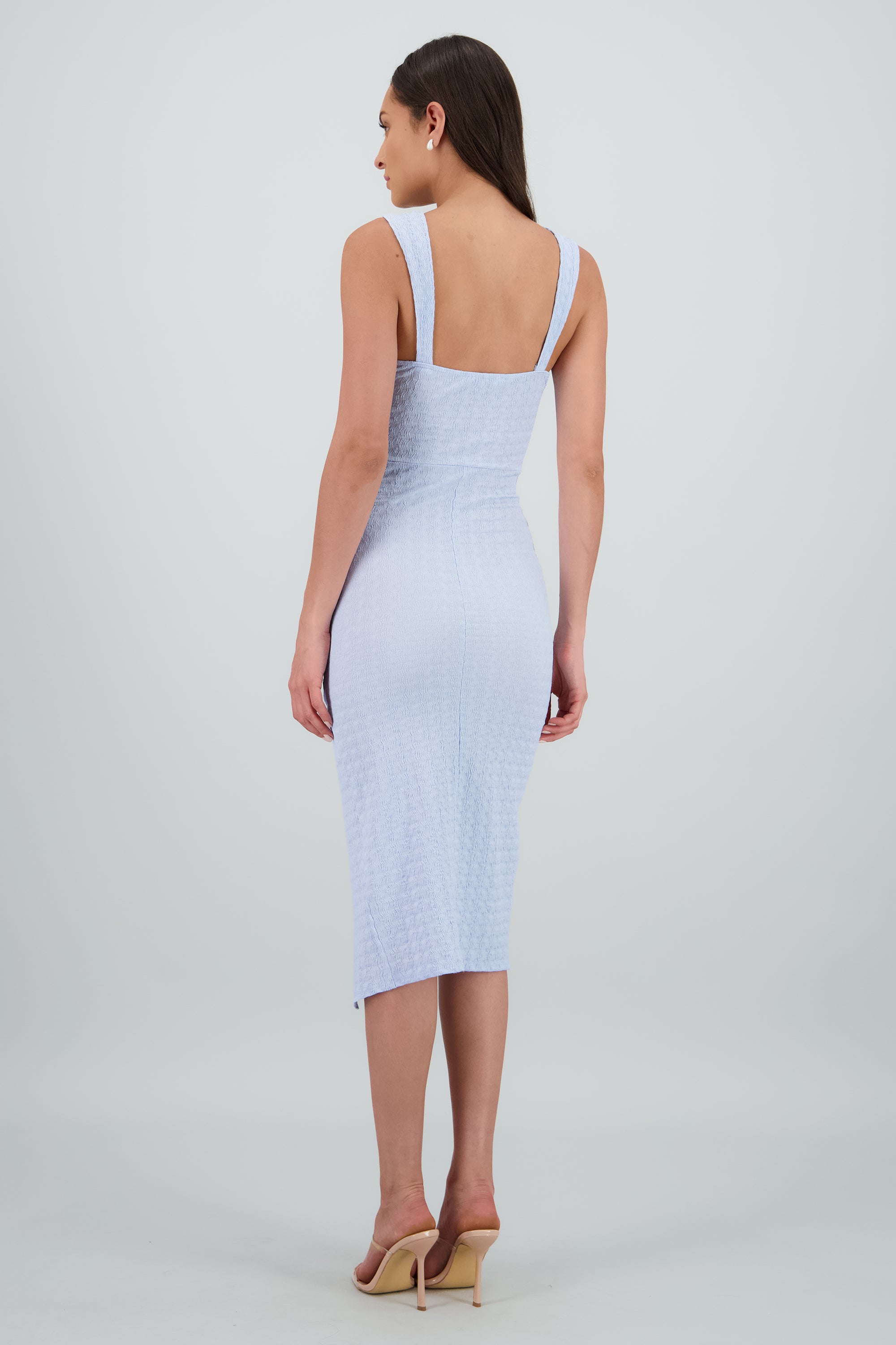 Vestido bodycon con textura y abertura AZUL PASTEL