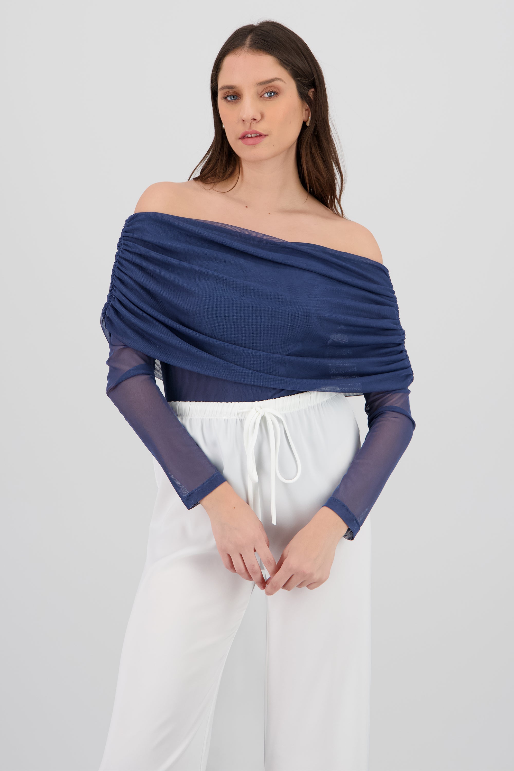Mesh Off Shoulder Top AZUL
