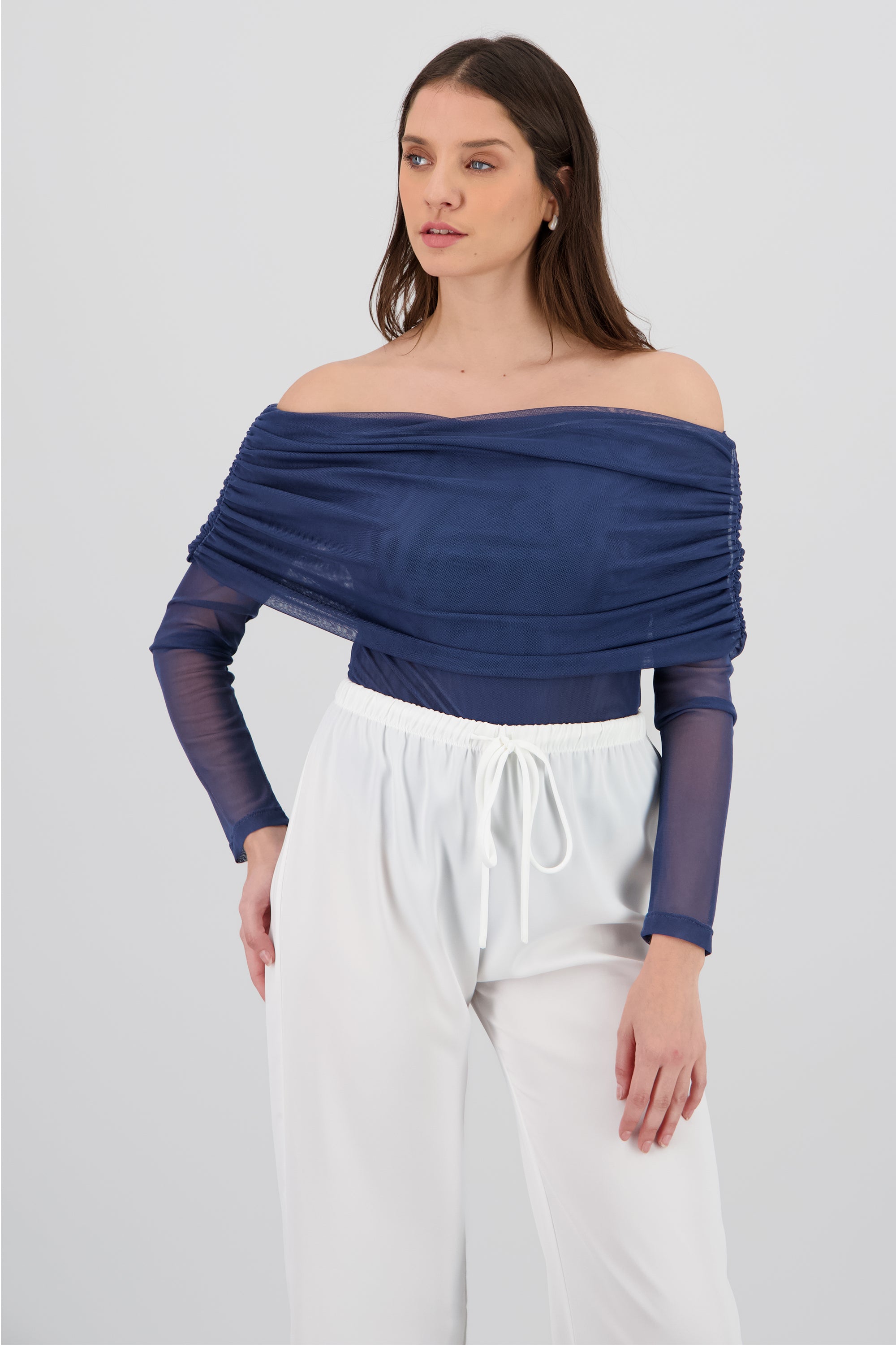 Mesh Off Shoulder Top AZUL