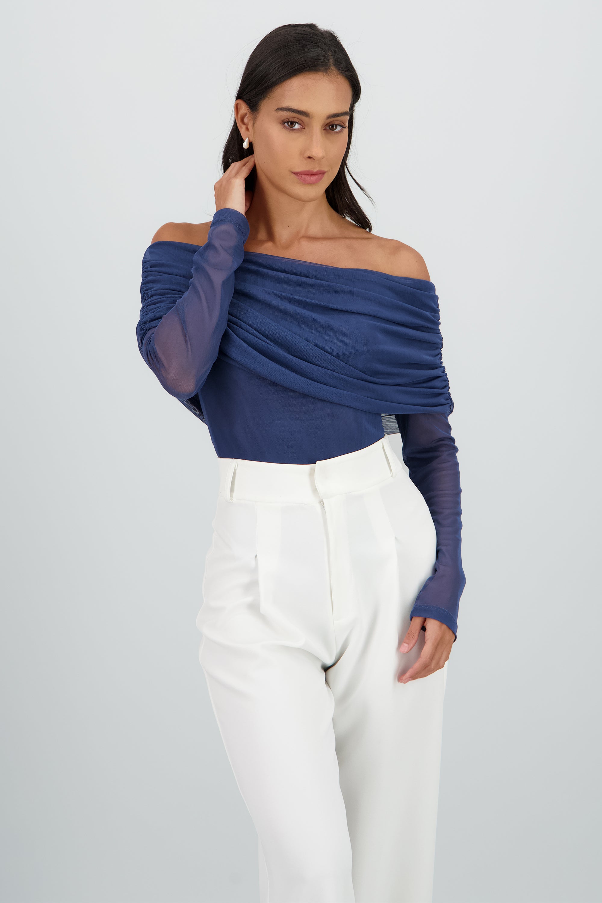 Mesh Off Shoulder Top AZUL