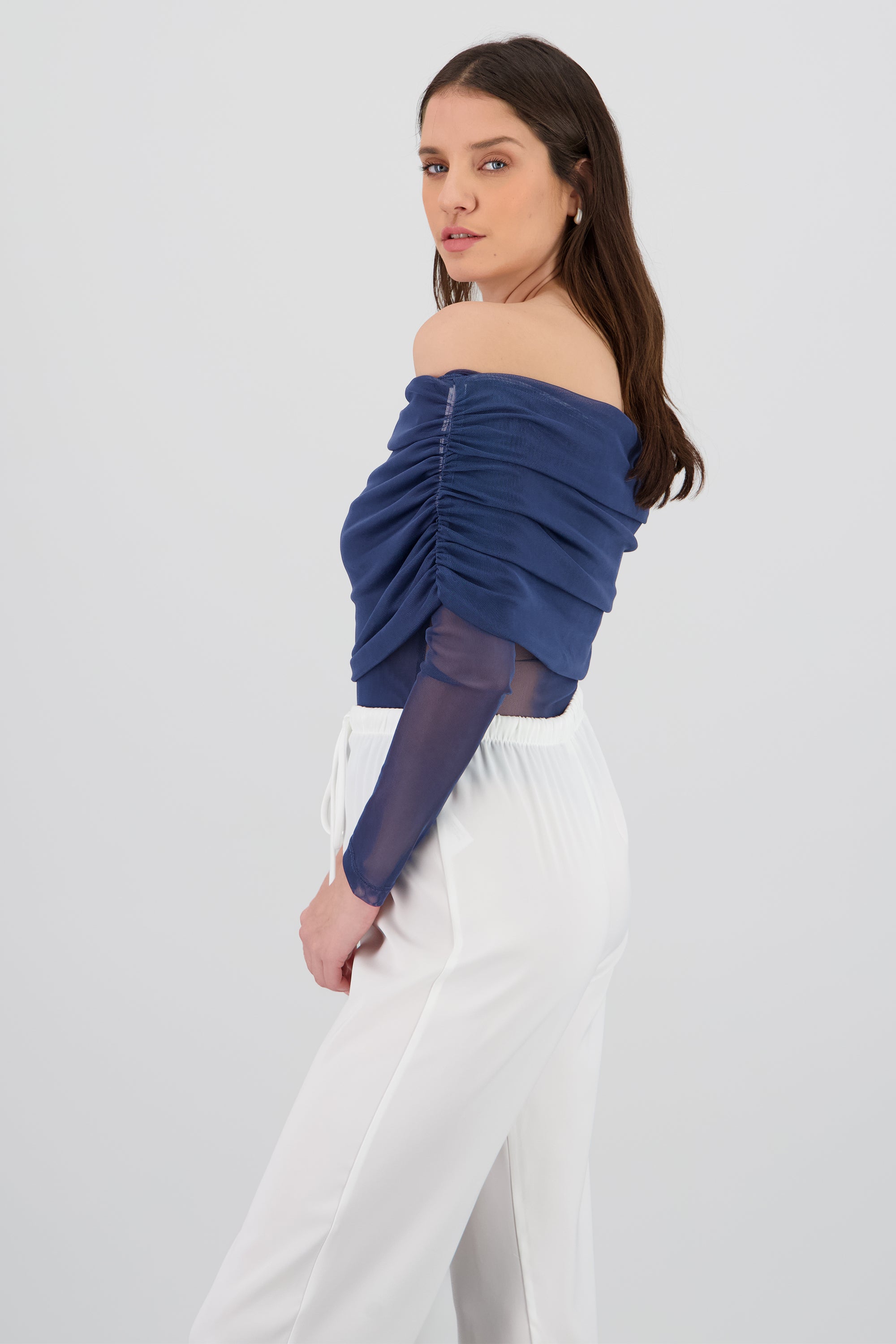 Mesh Off Shoulder Top AZUL