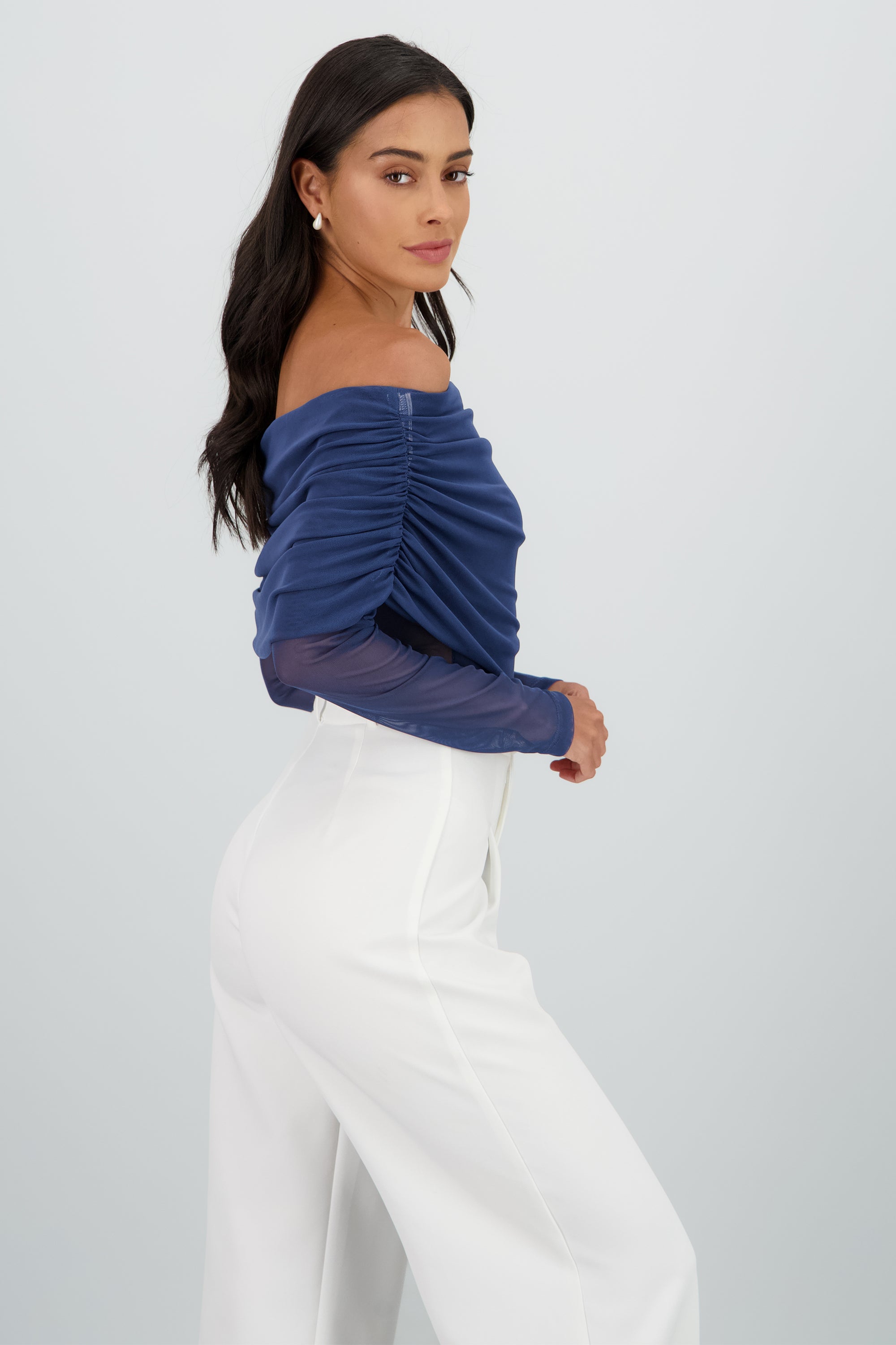 Mesh Off Shoulder Top AZUL