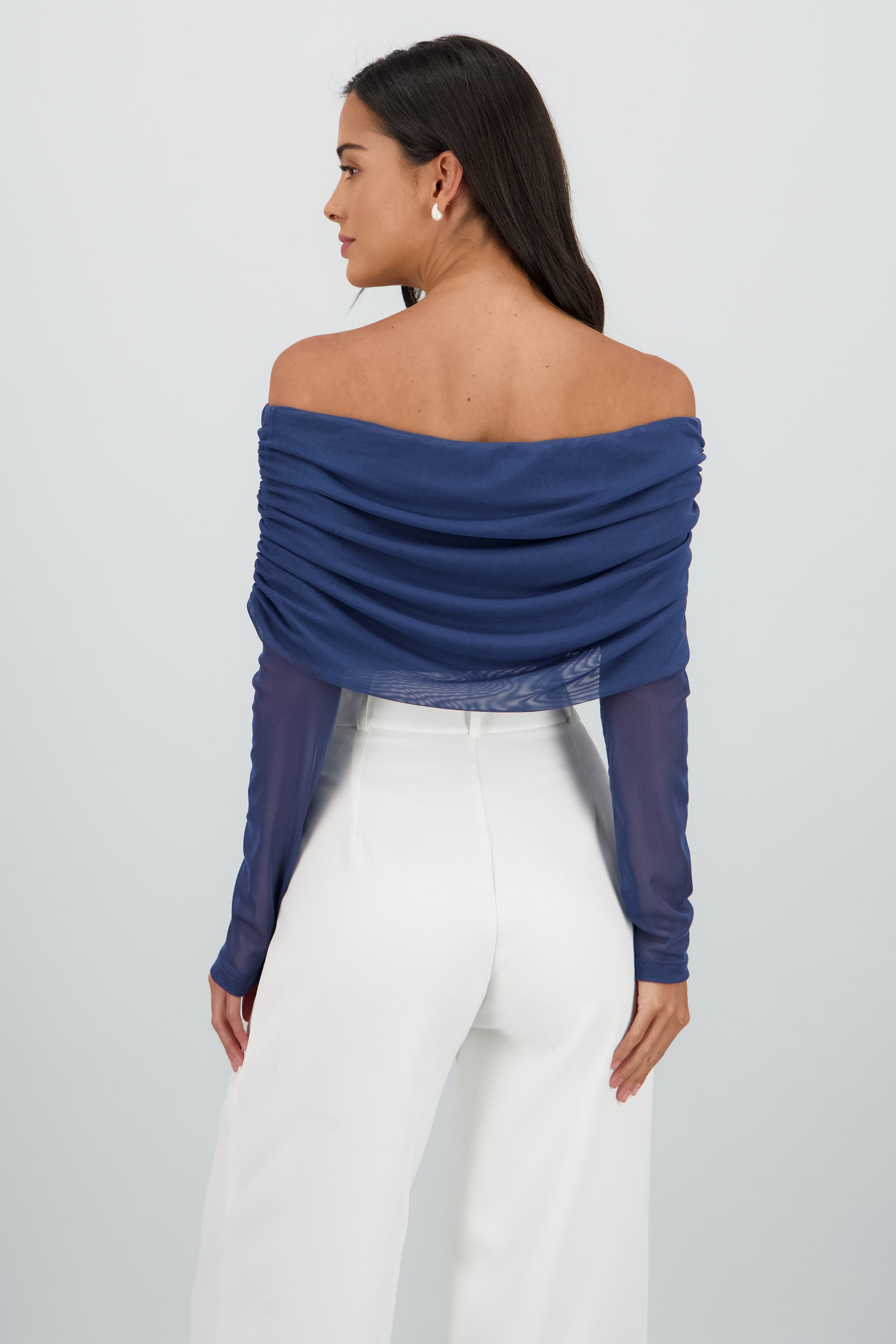Mesh Off Shoulder Top AZUL