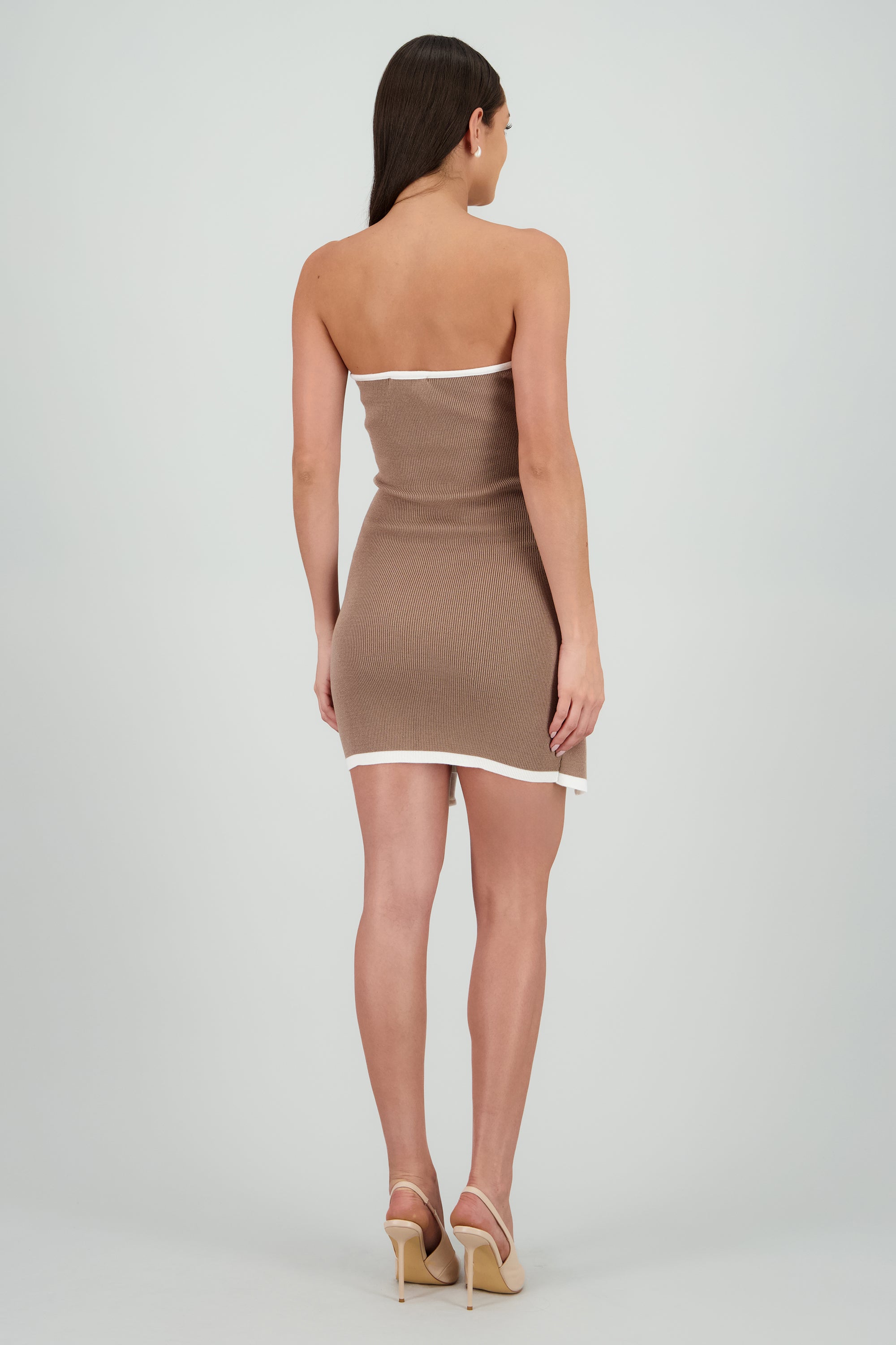 Vestido strapless detalle contraste lazo CAFE