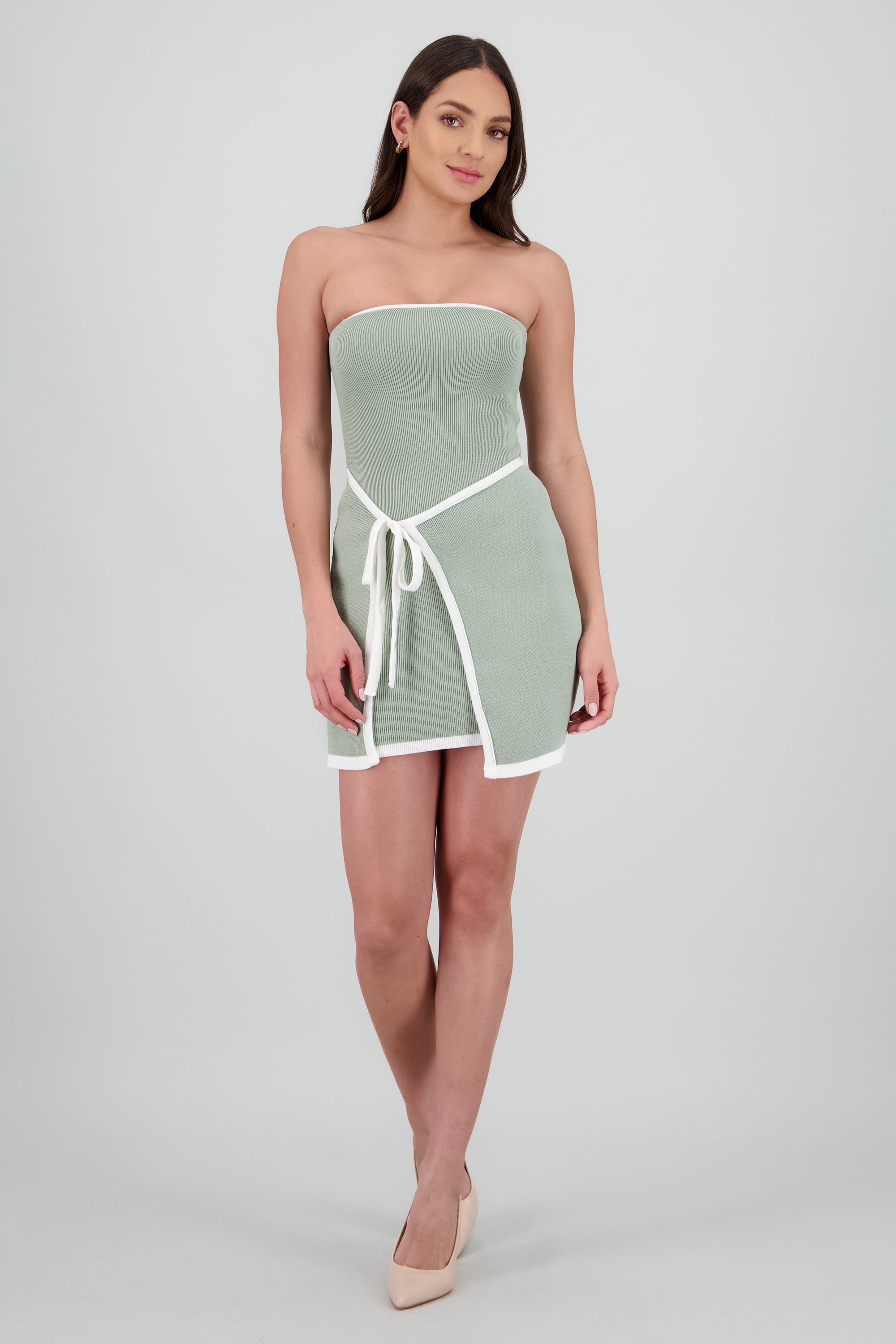 Vestido strapless detalle contraste lazo SAGE