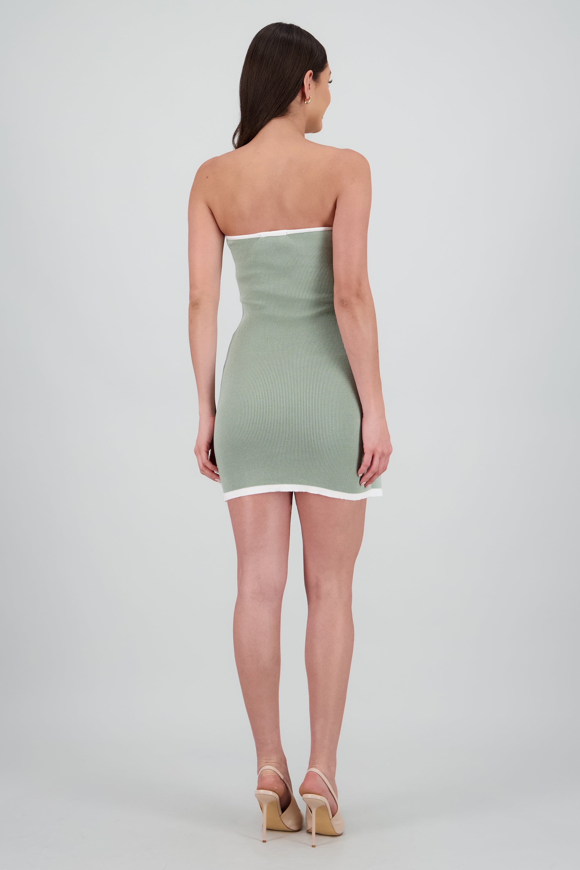 Vestido strapless detalle contraste lazo SAGE