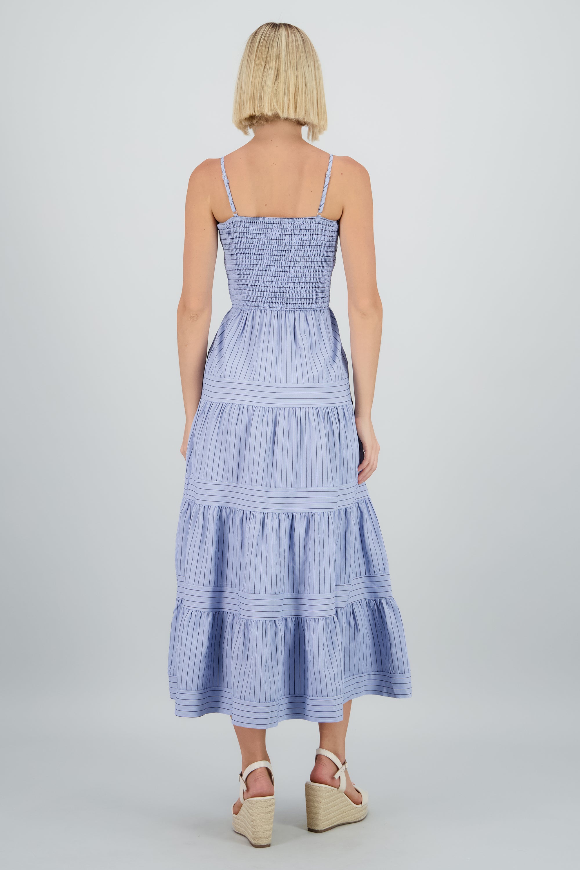 Maxivestido smock estampado rayas AZUL COMBO