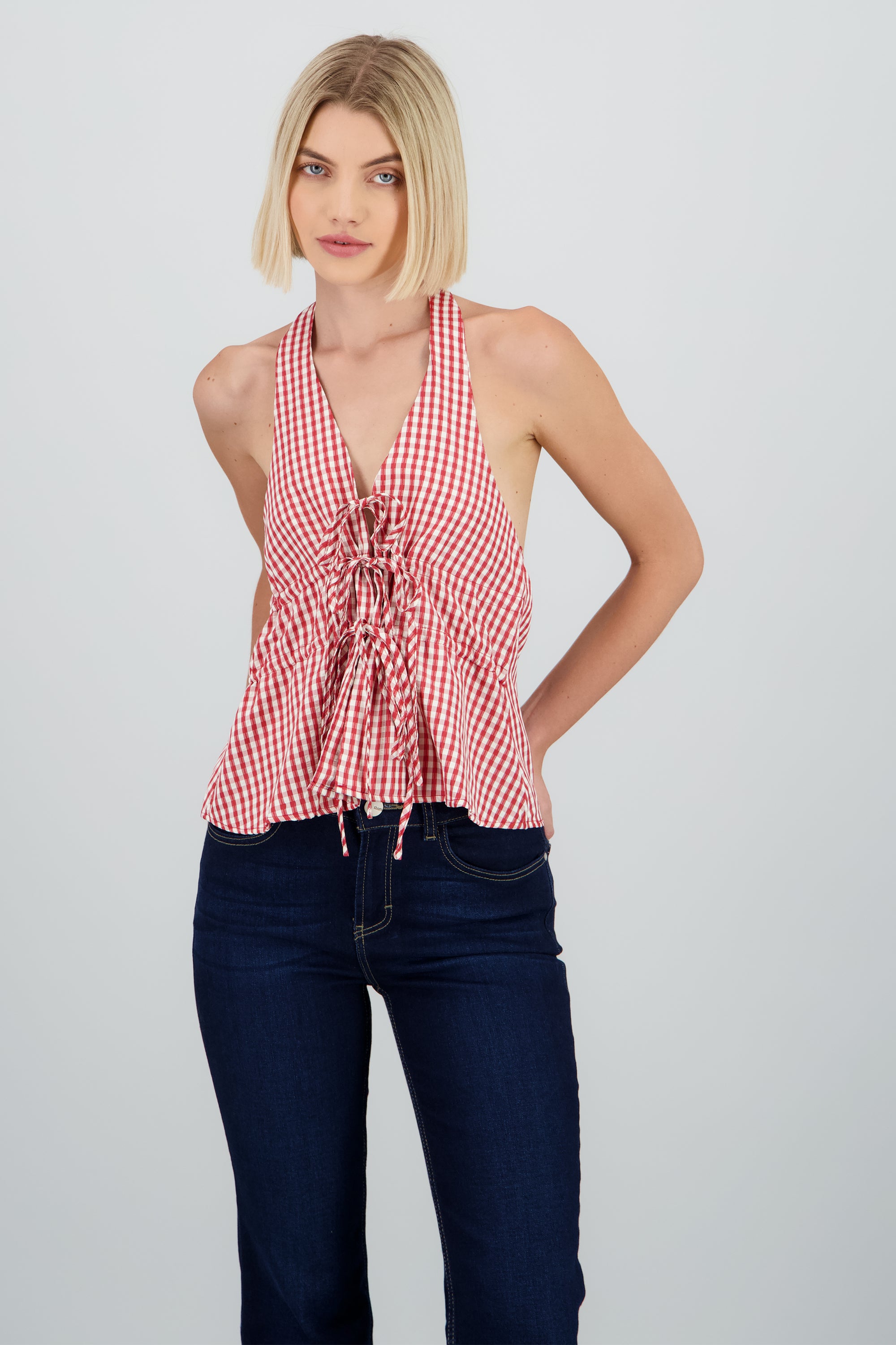 Top gingham con lazos ROJO COMBO