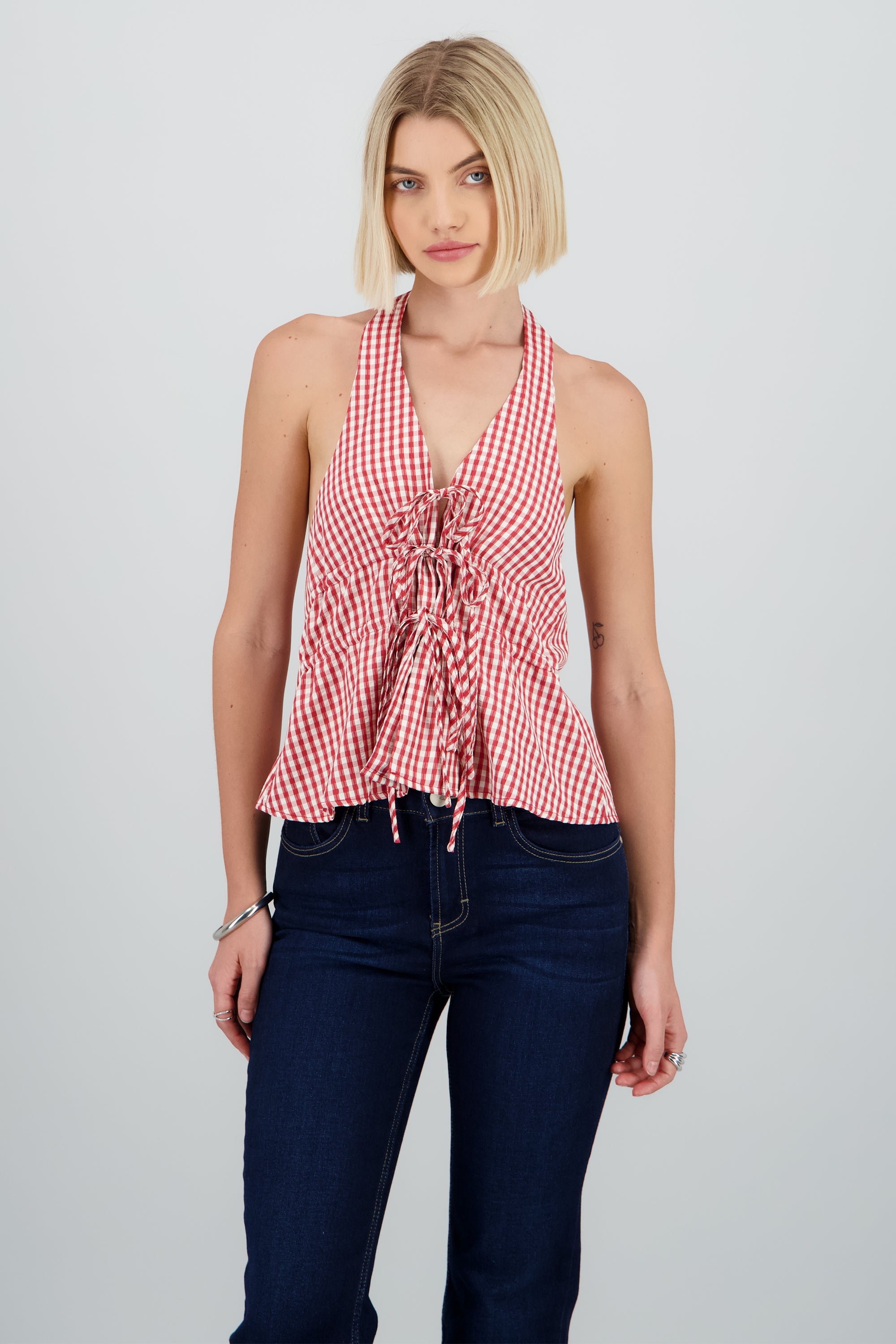 Top gingham con lazos ROJO COMBO