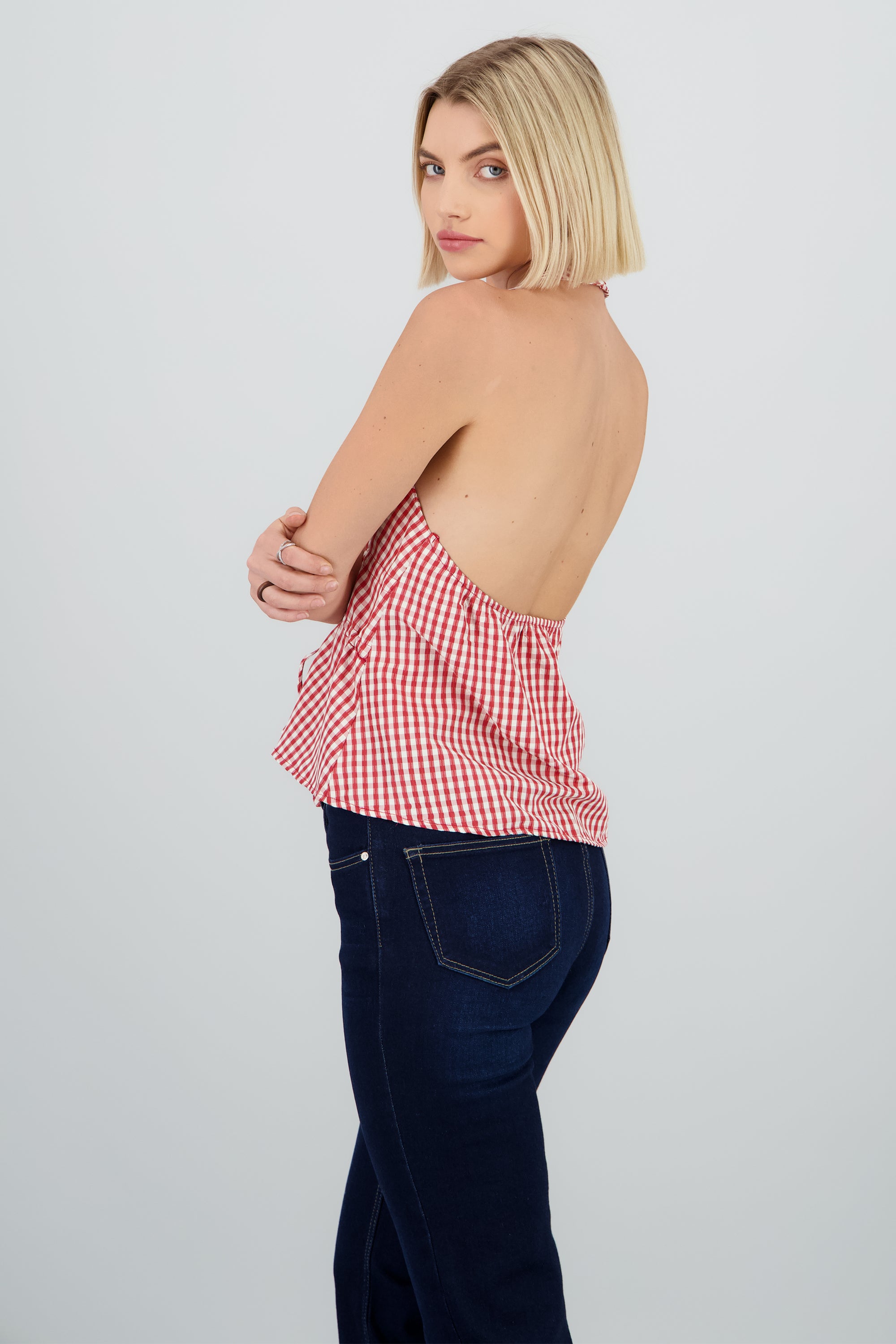 Top gingham con lazos ROJO COMBO