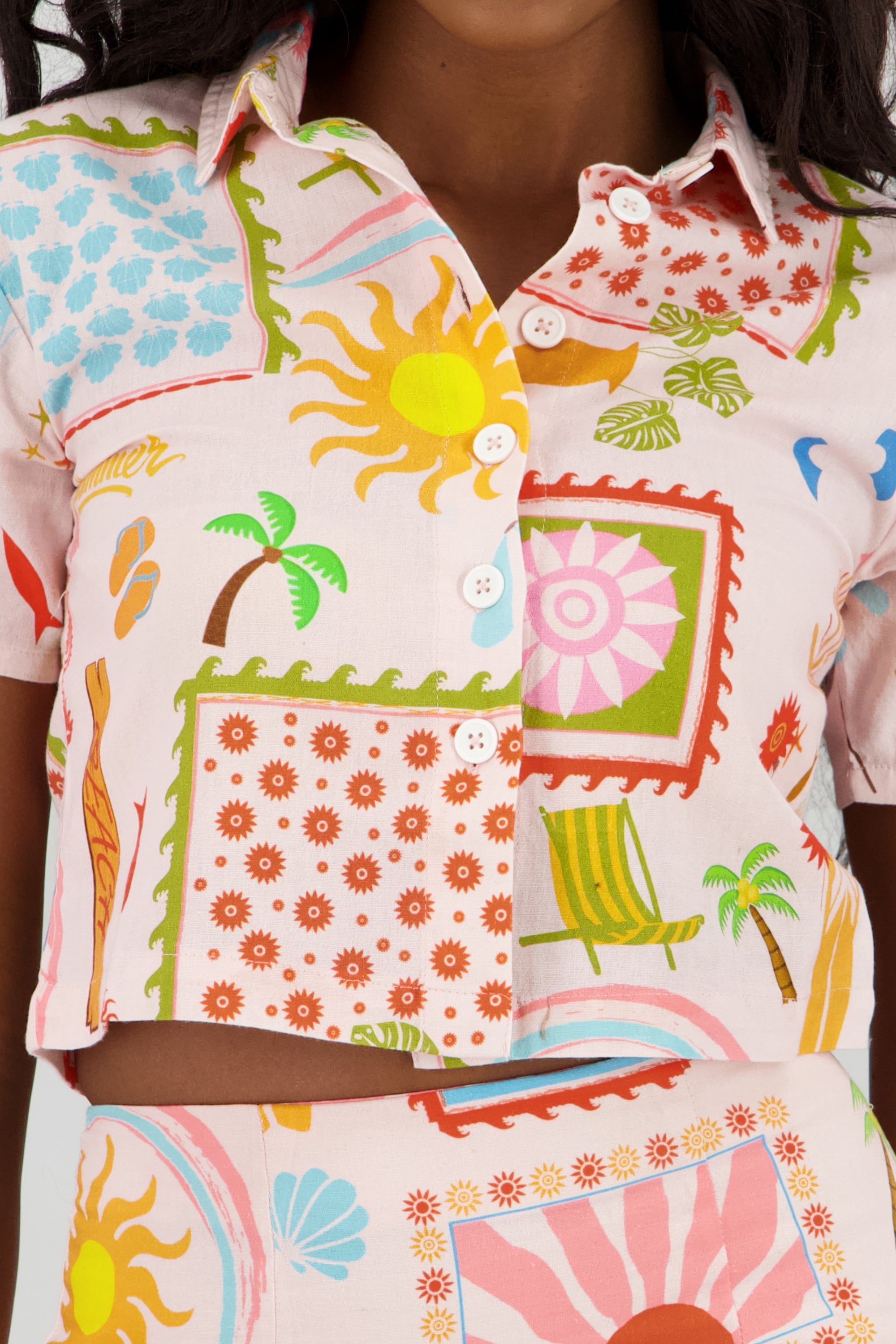 Camisa lino estampado ROSA COMBO