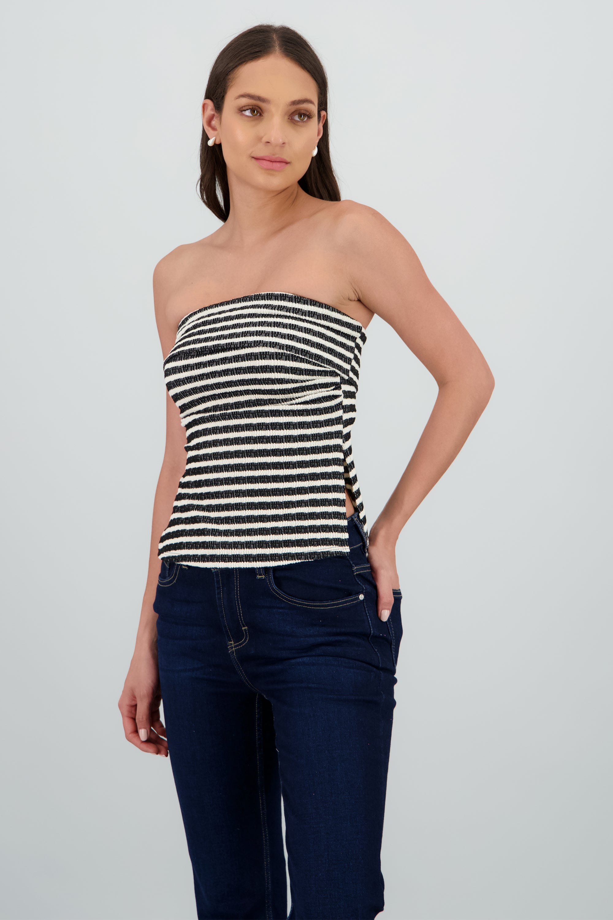 Top strapless dobles rayas NEGRO COMBO