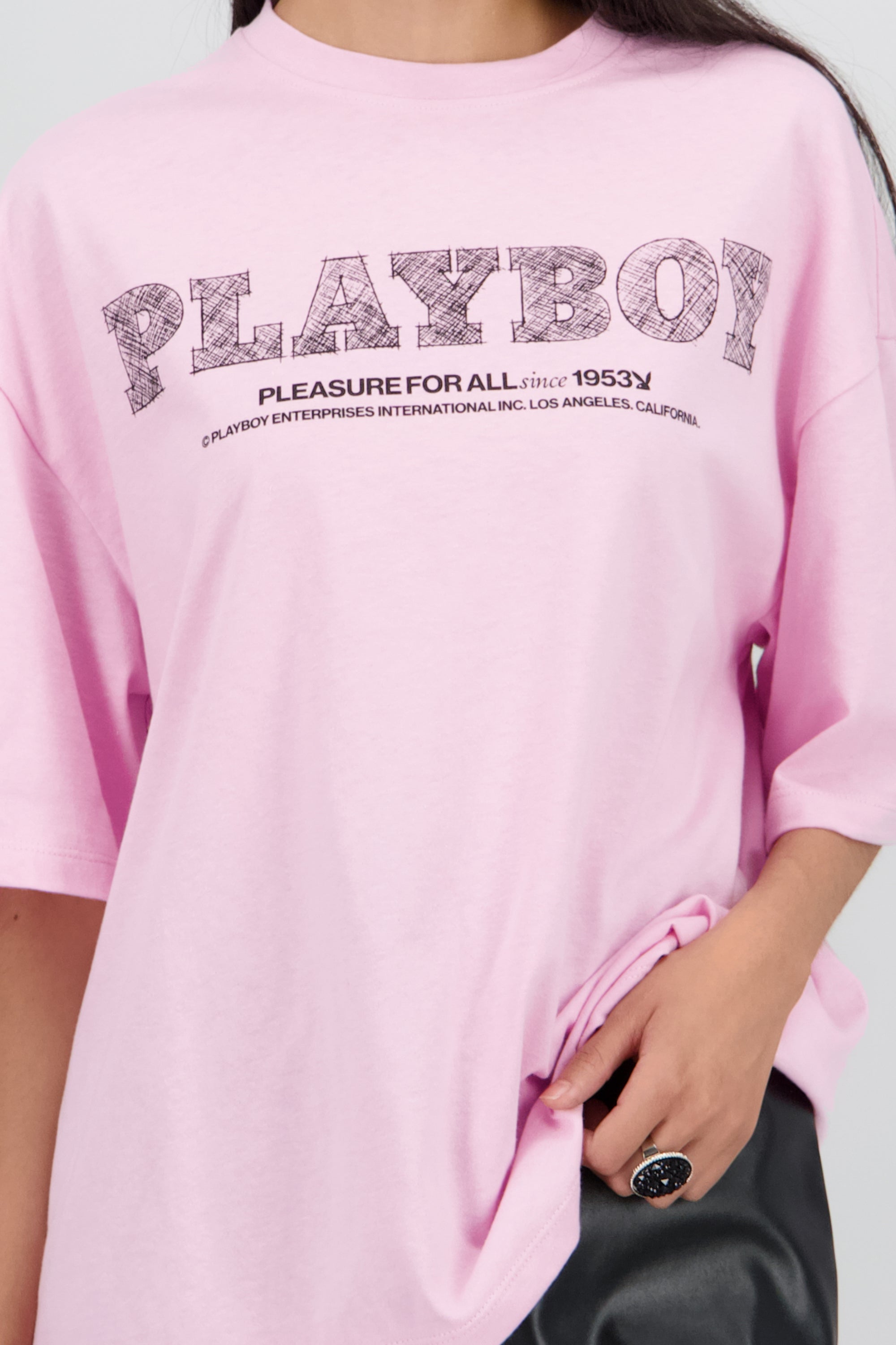 Playera Playboy sketch estampado frente espalda ROSA PASTEL