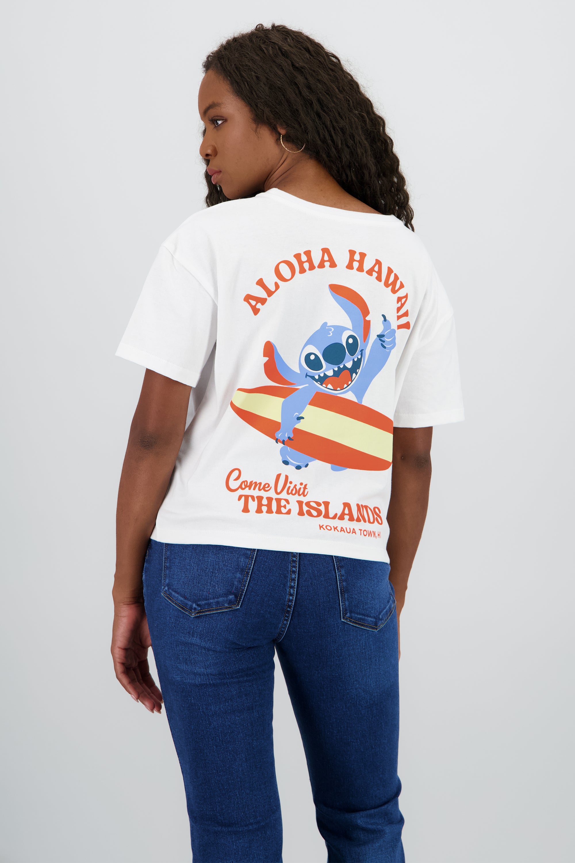 Playera stitch aloha estampado frente espalda BLANCO