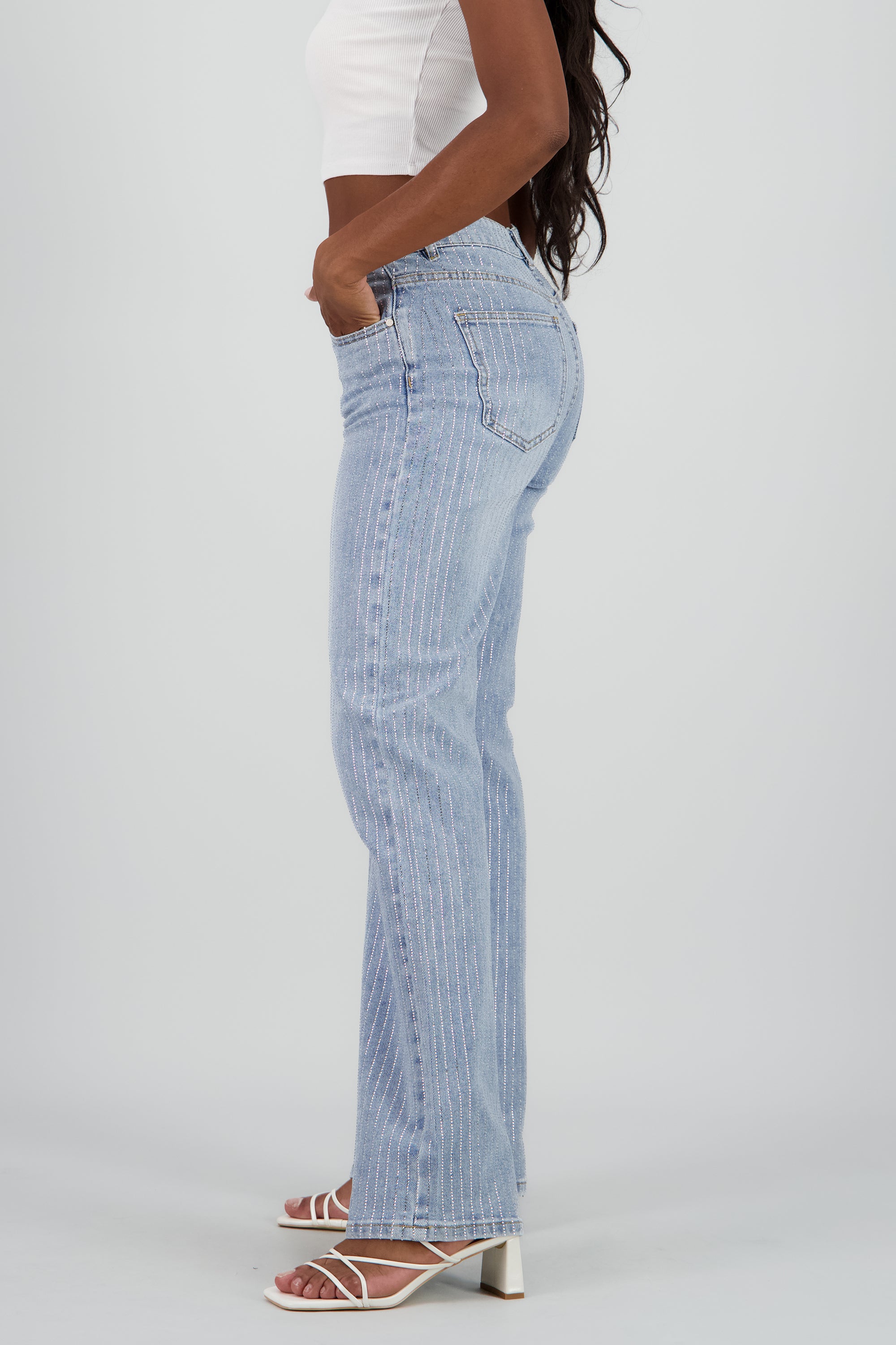 Jeans wide leg tiras brillos LIGHT WASH