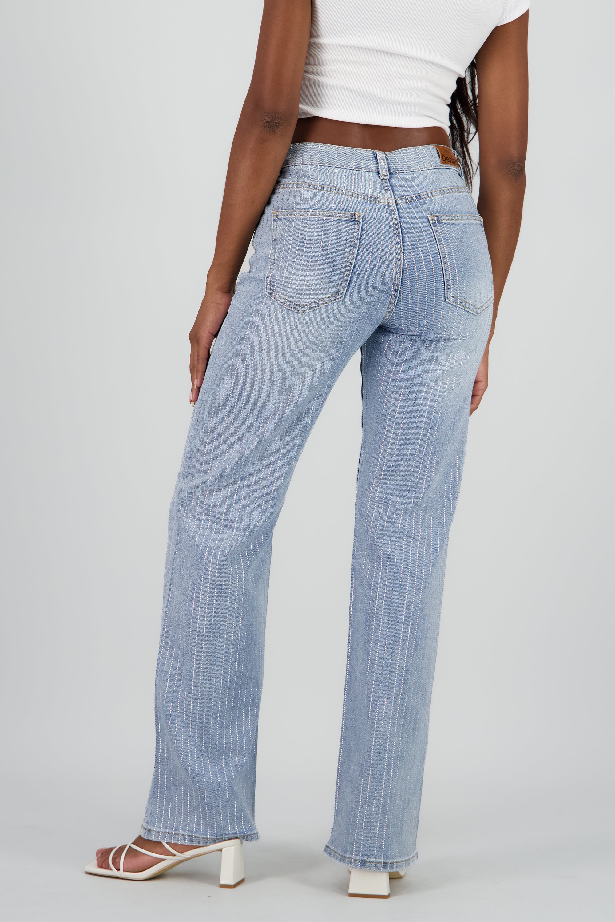 Jeans wide leg tiras brillos LIGHT WASH