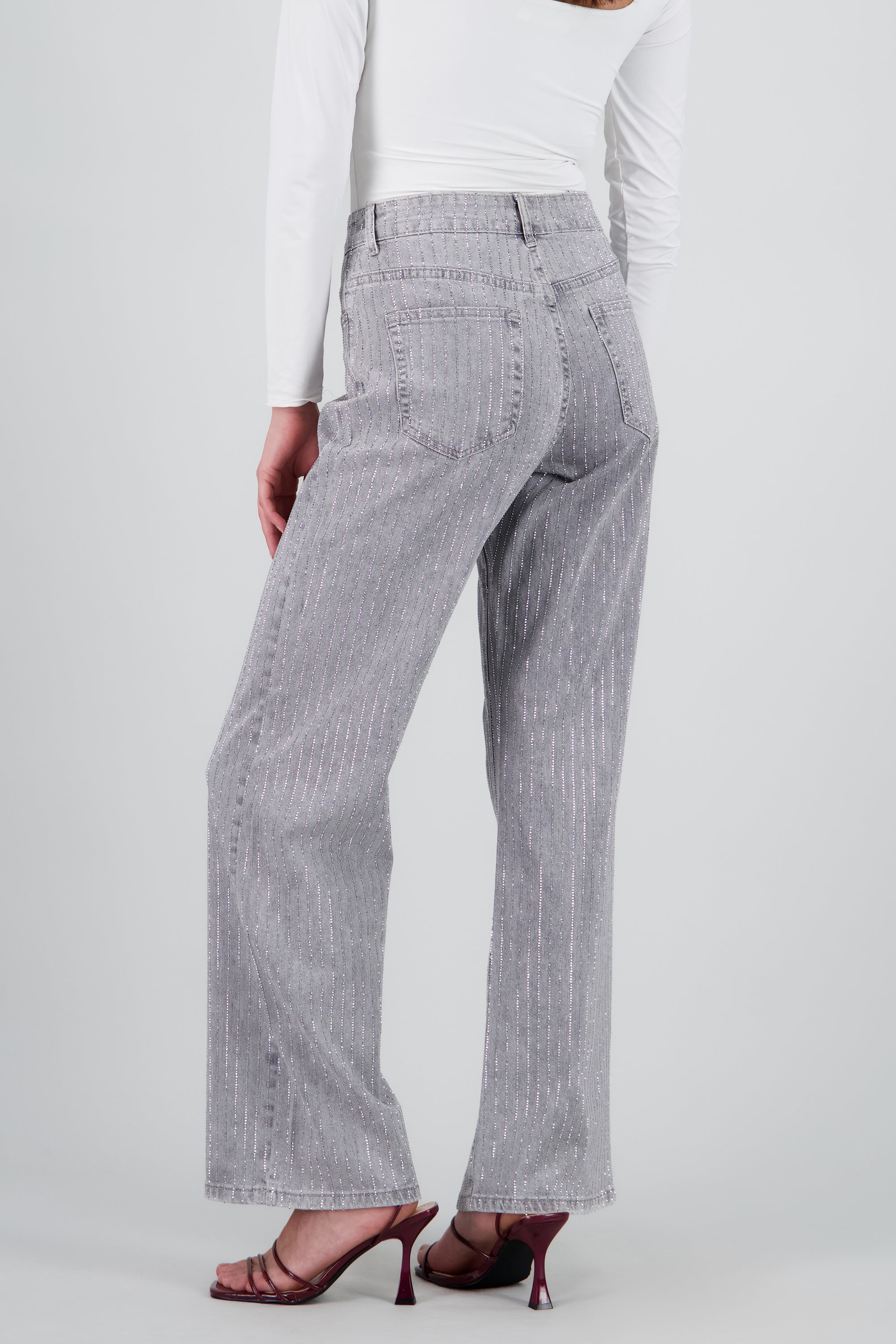 Jeans wide leg tiras brillos GRIS