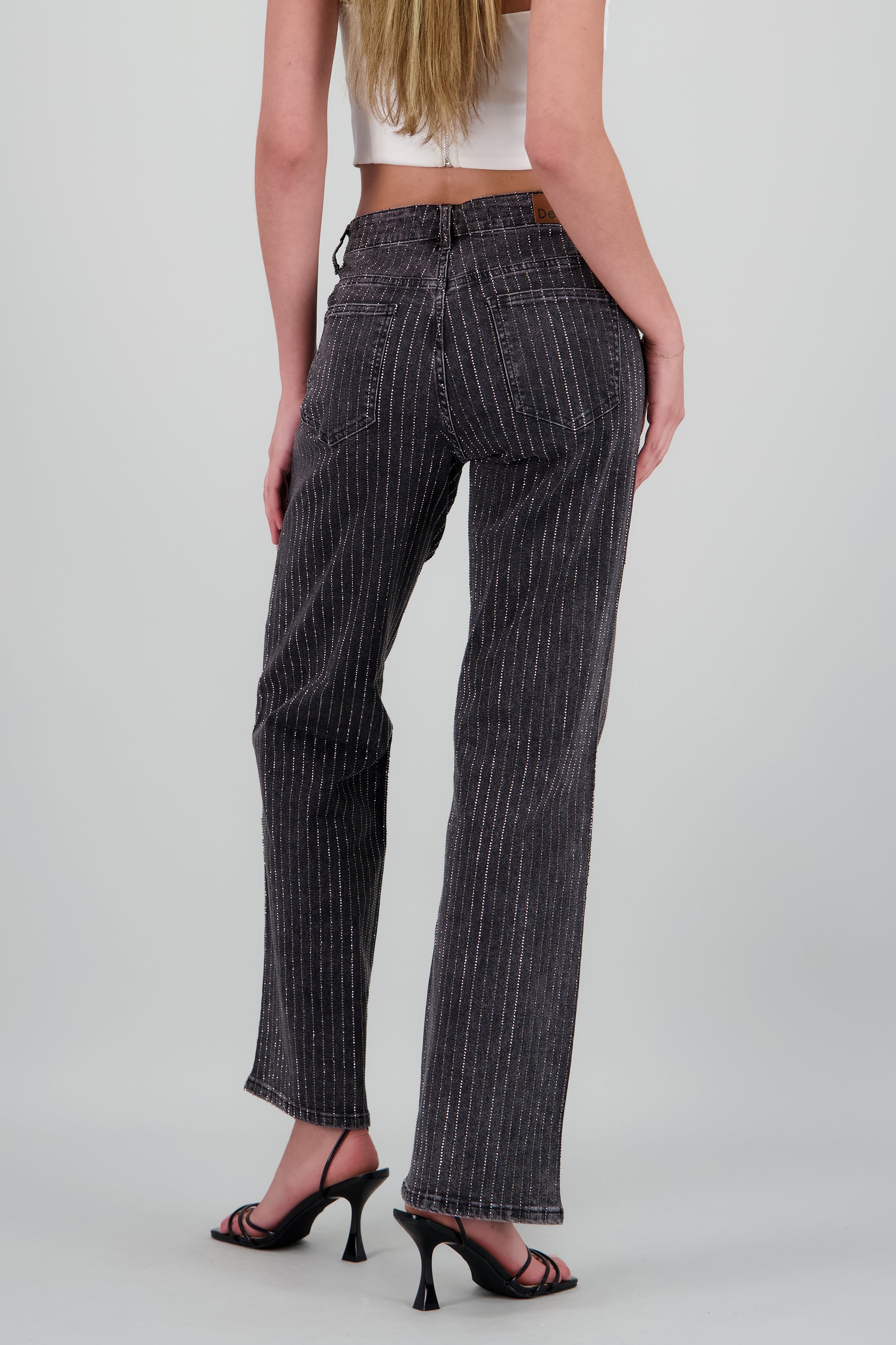 Jeans wide leg tiras brillos NEGRO COMBO