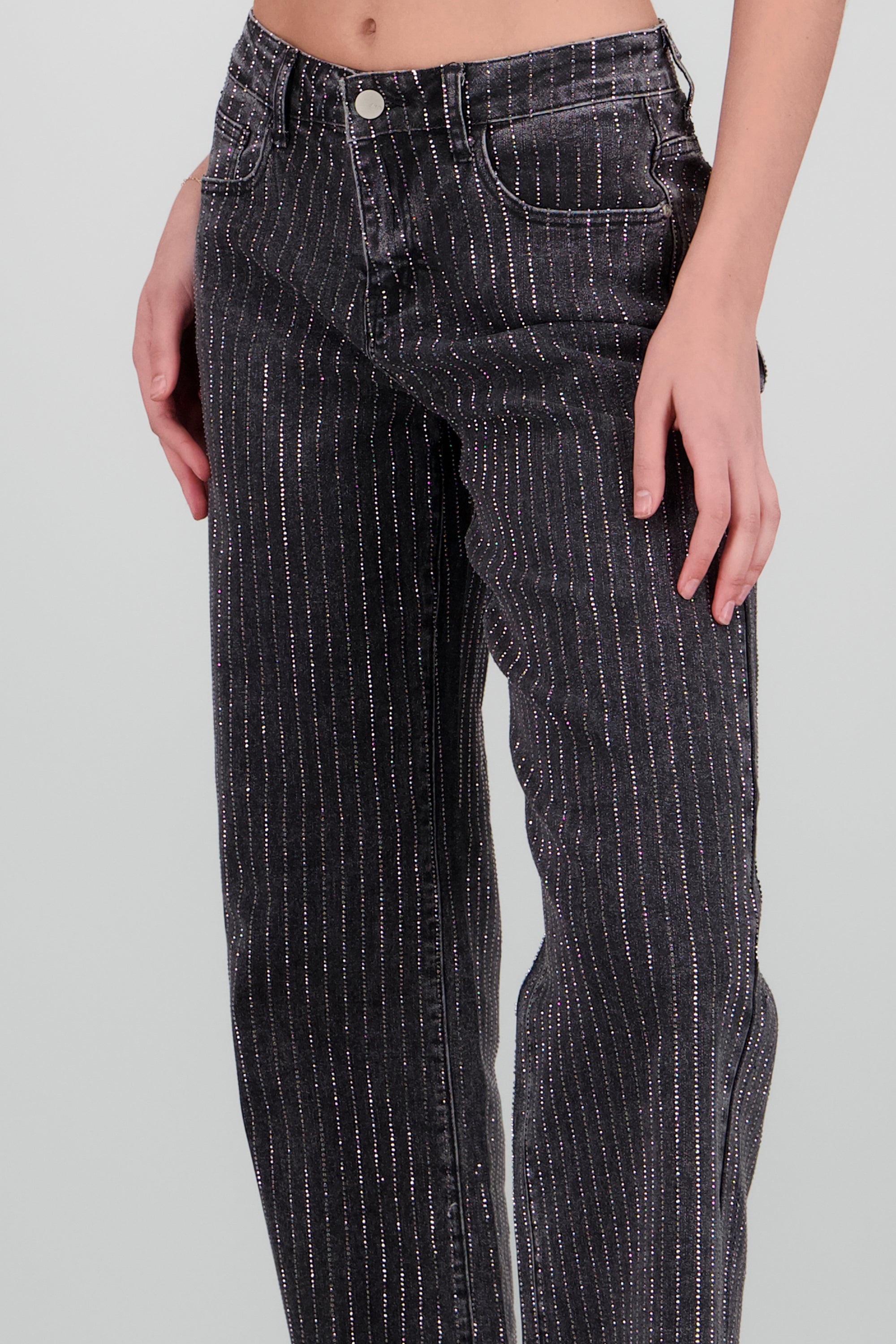 Jeans wide leg tiras brillos NEGRO COMBO