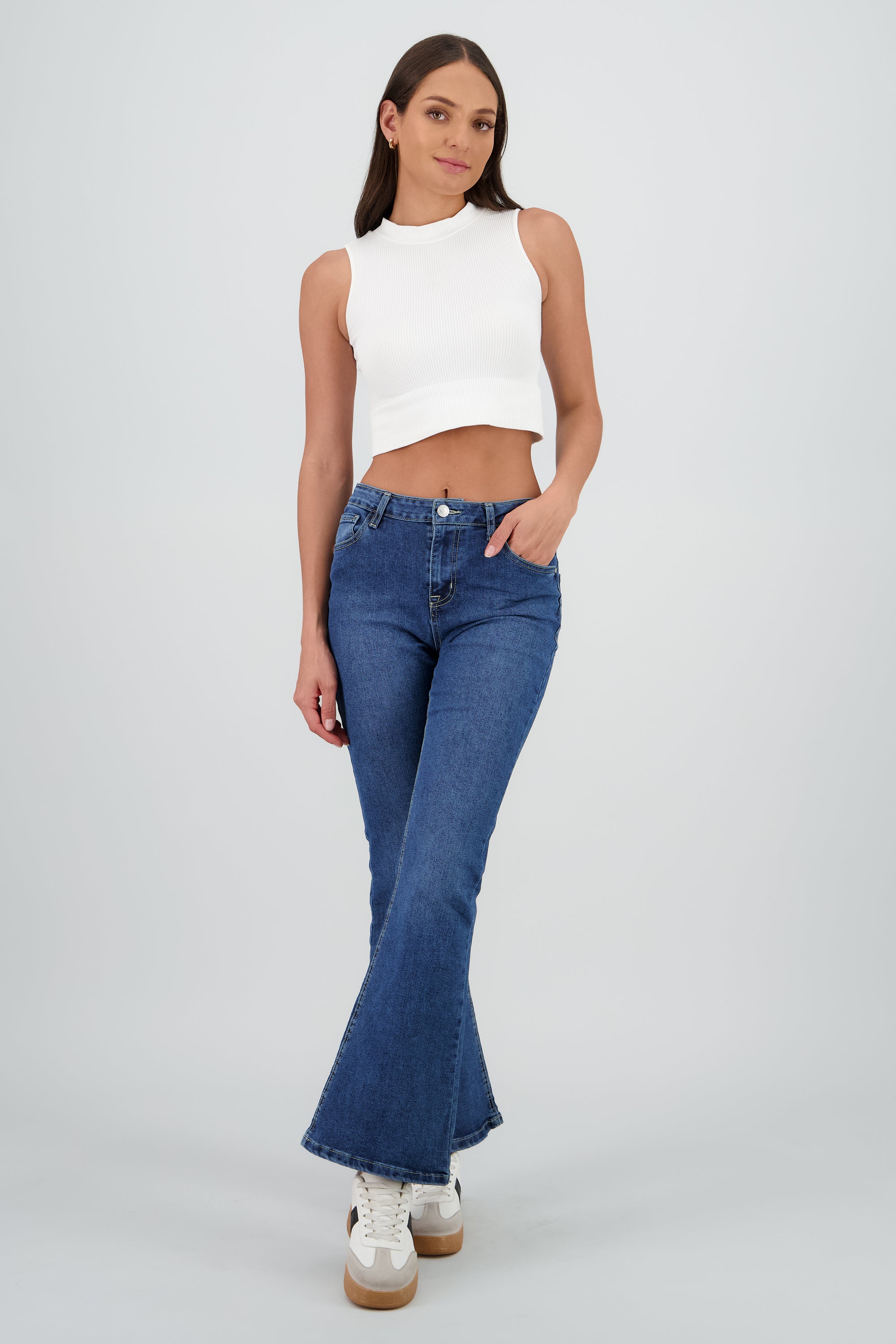 Jeans flare crop STONE