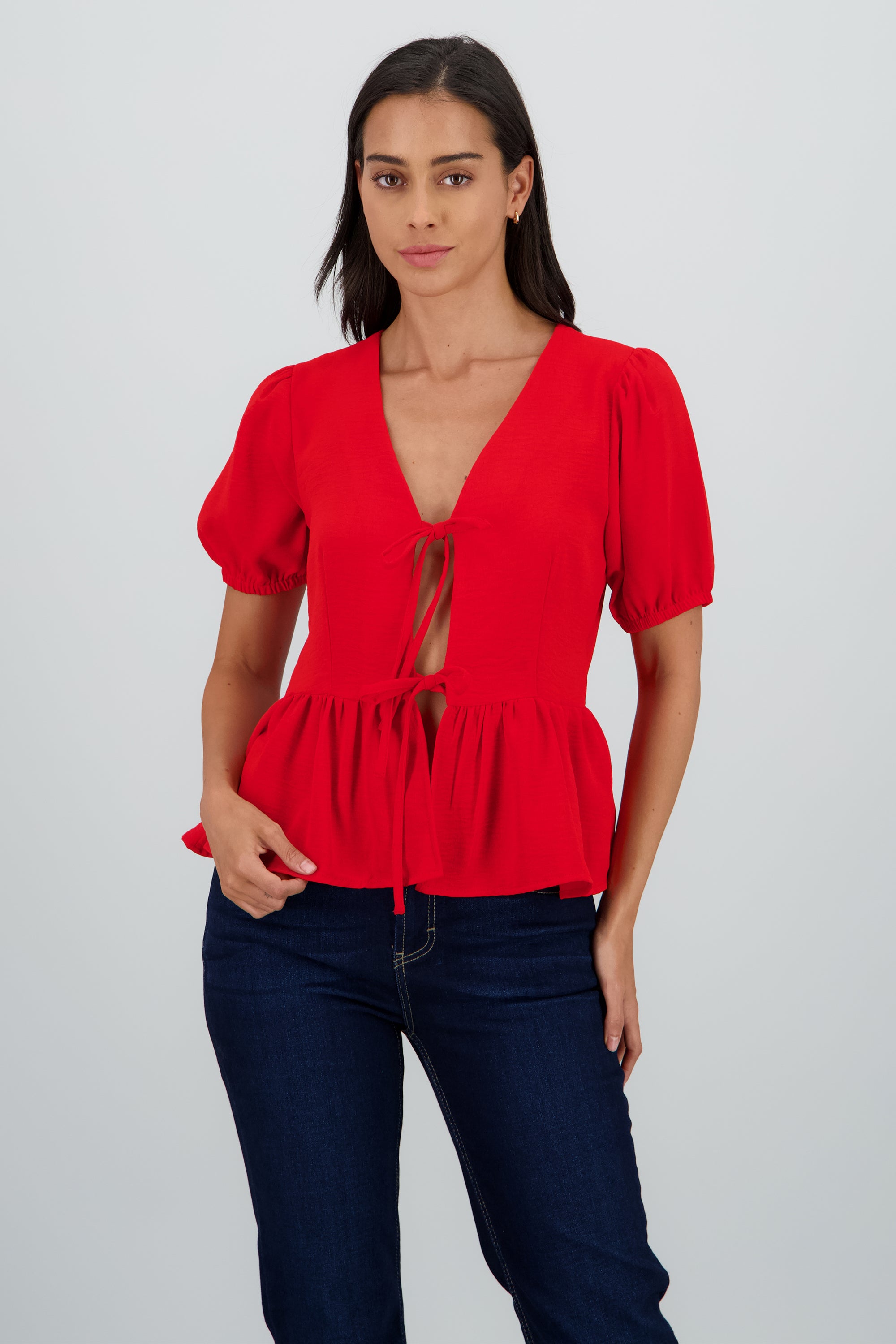 Blusa manga abullonada olan lazos ROJO
