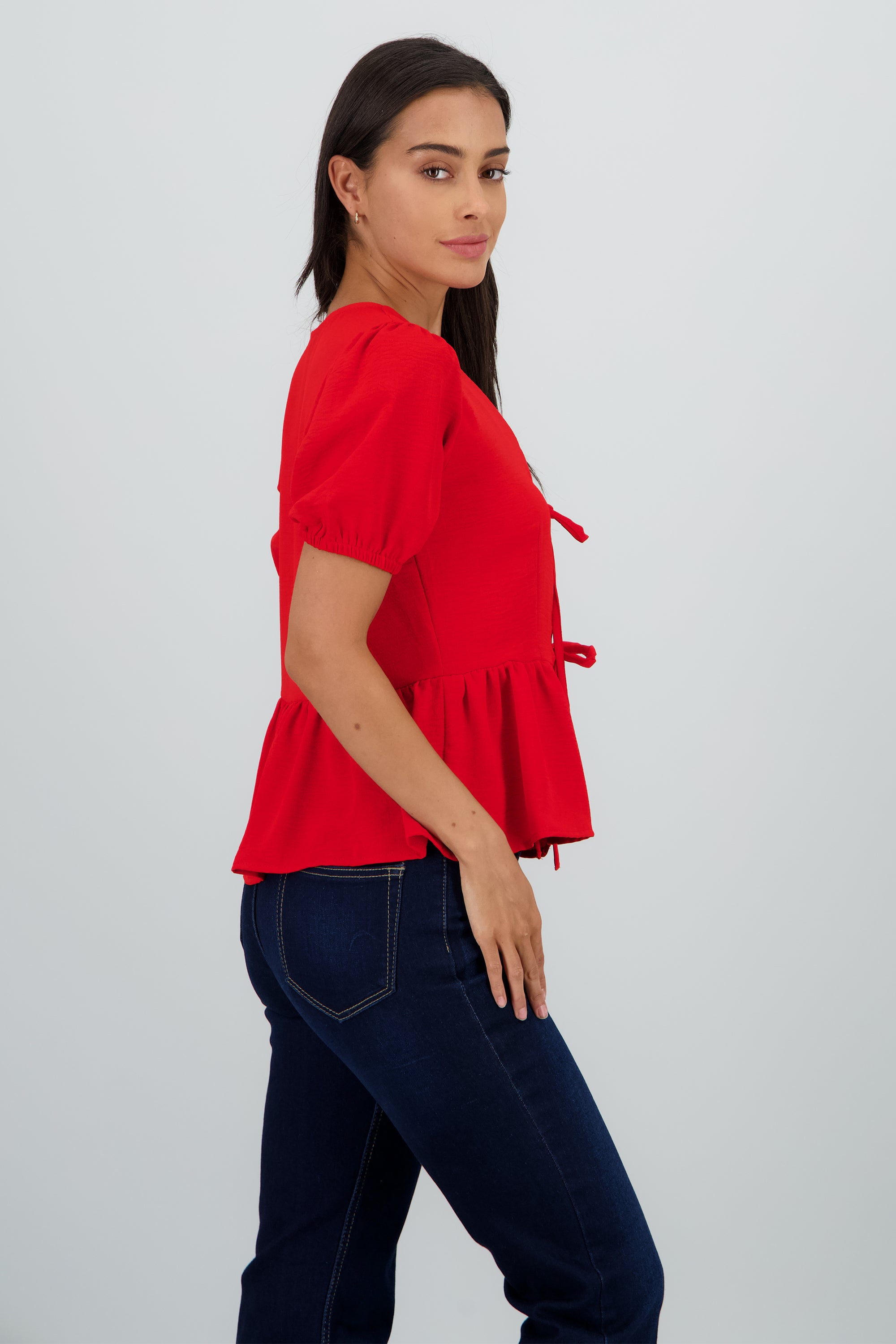 Blusa manga abullonada olan lazos ROJO