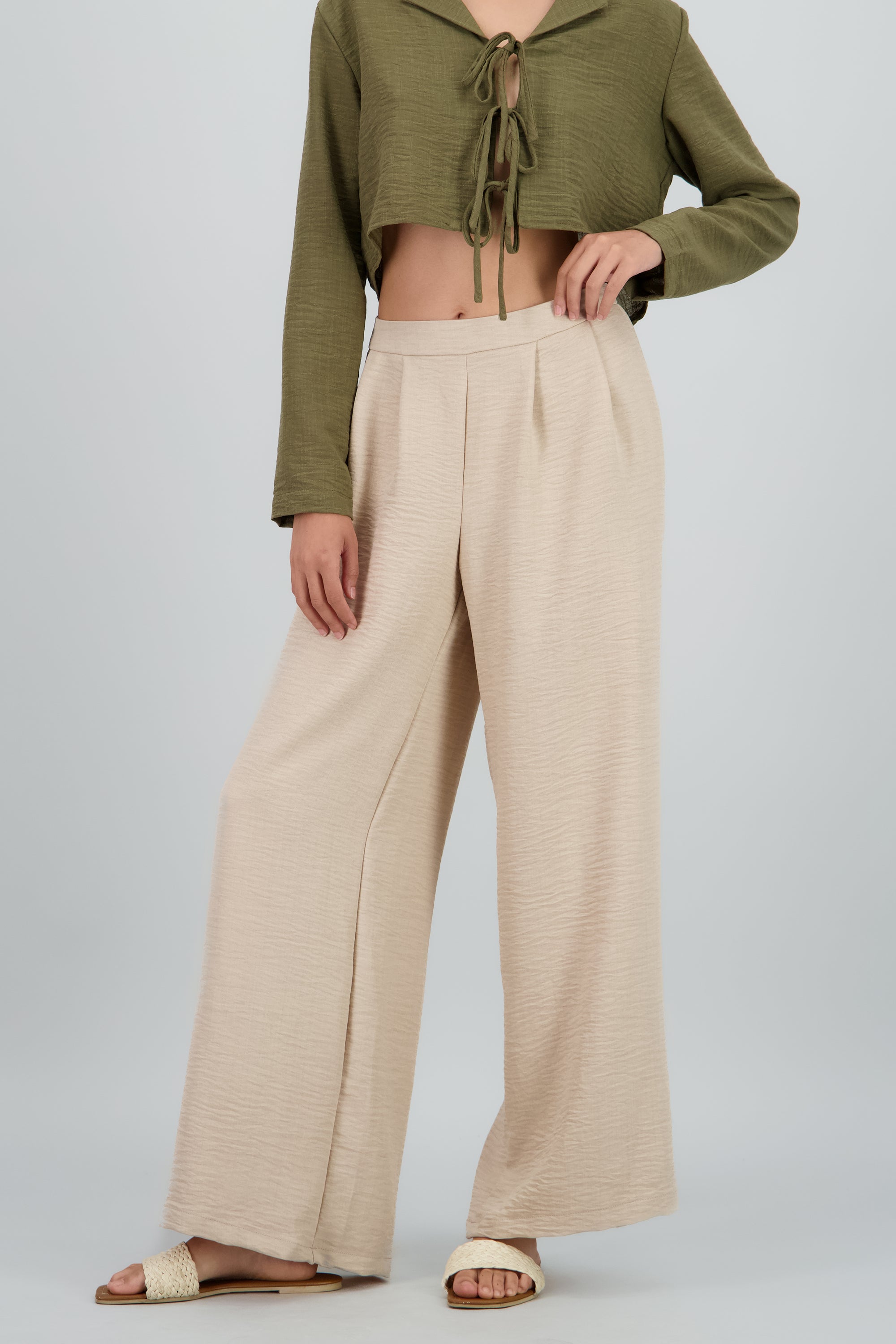 Pantalon amplio ligero pretina BEIGE