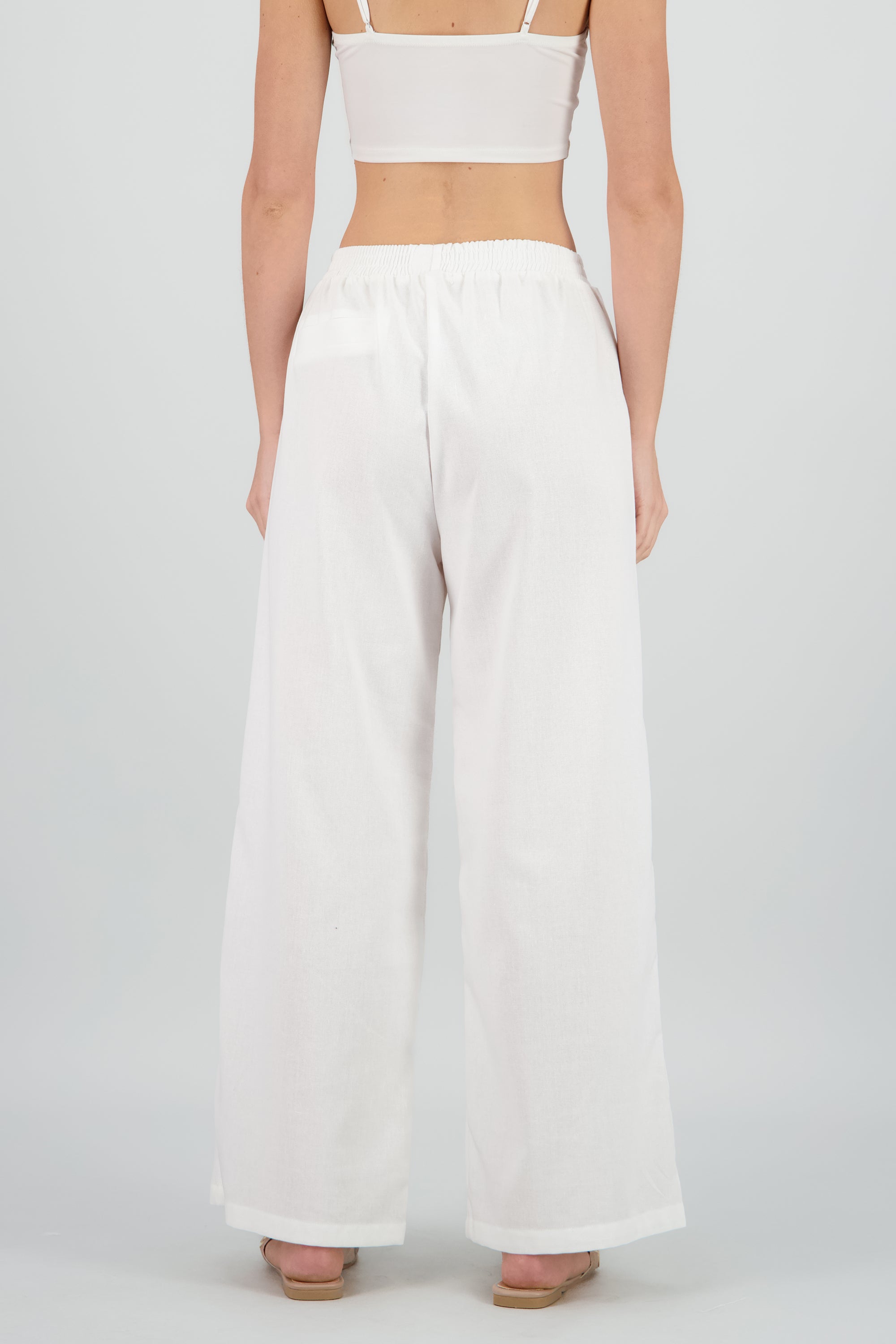 Pantalon amplio lino detalle resorte BLANCO