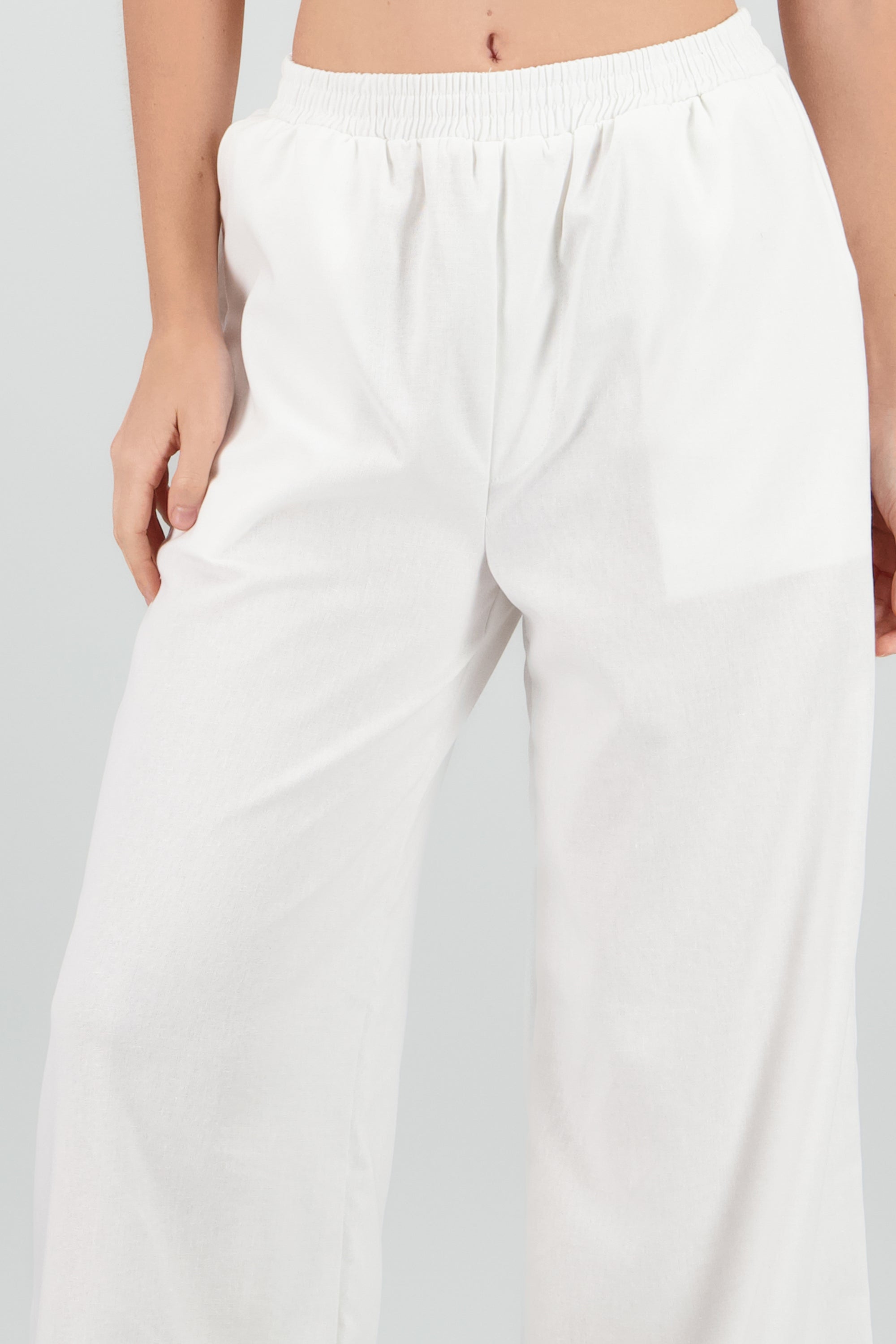 Pantalon amplio lino detalle resorte BLANCO