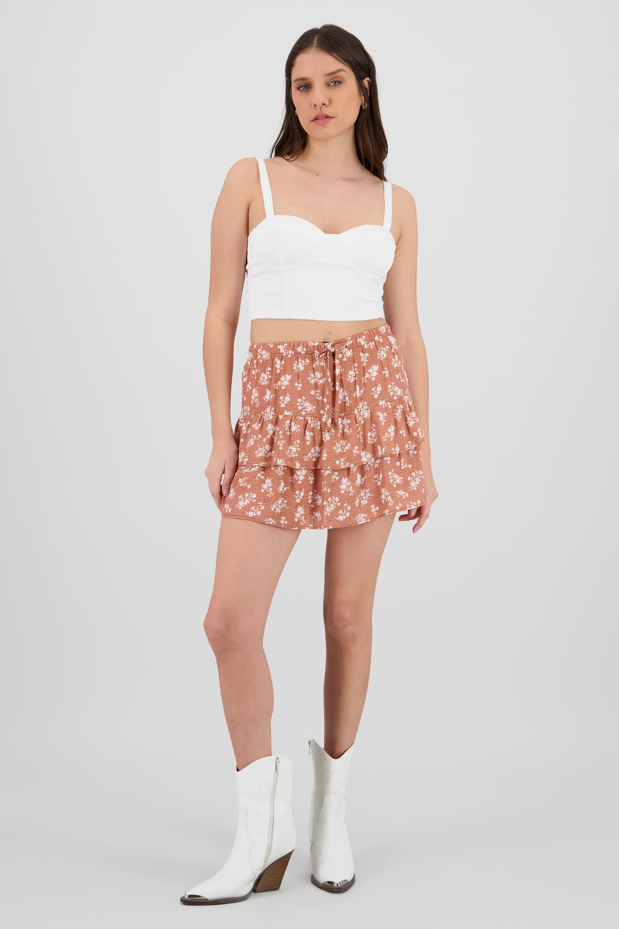 Falda mini flores de olanes NARANJA COMBO
