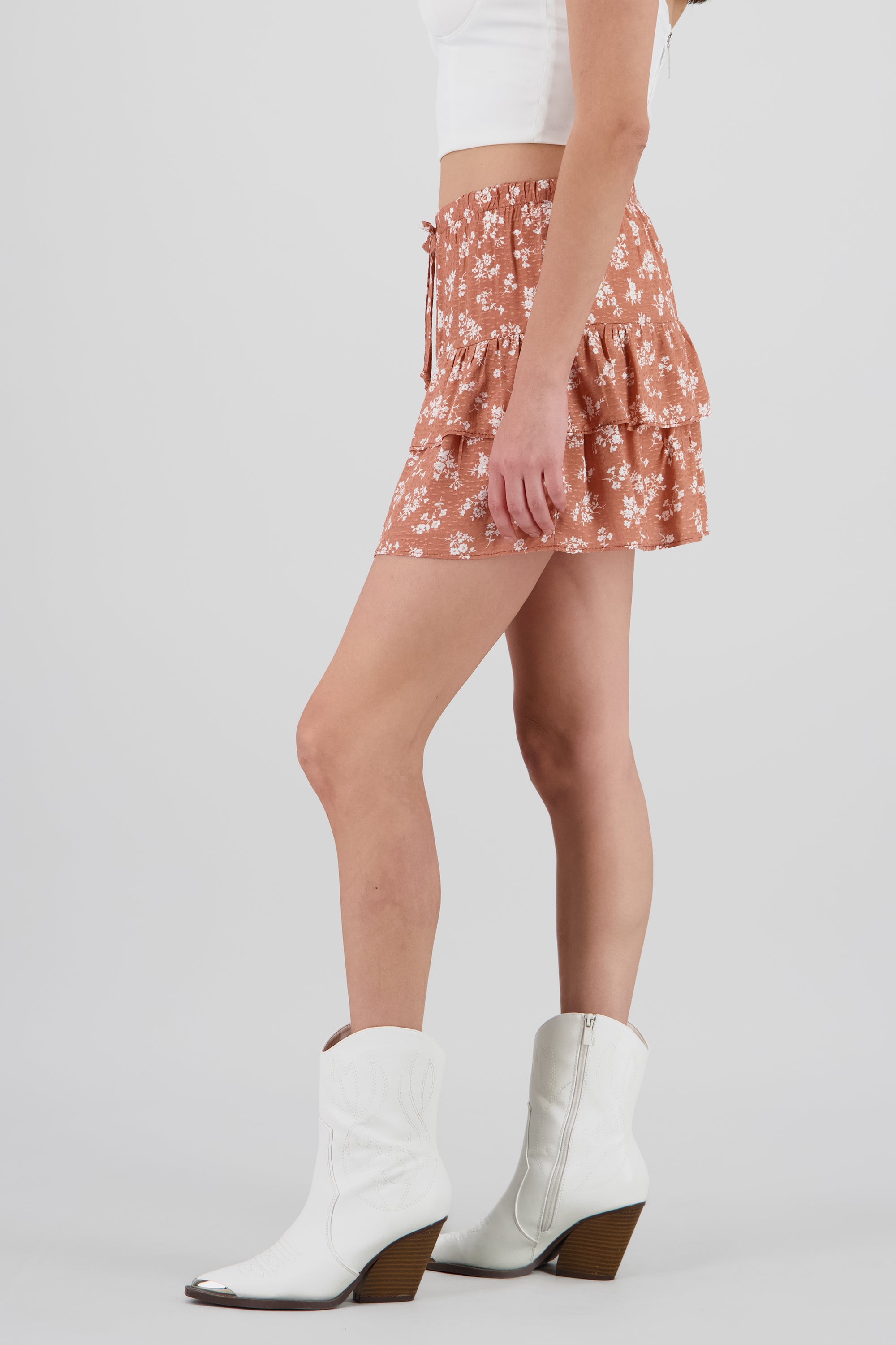 Falda mini flores de olanes NARANJA COMBO