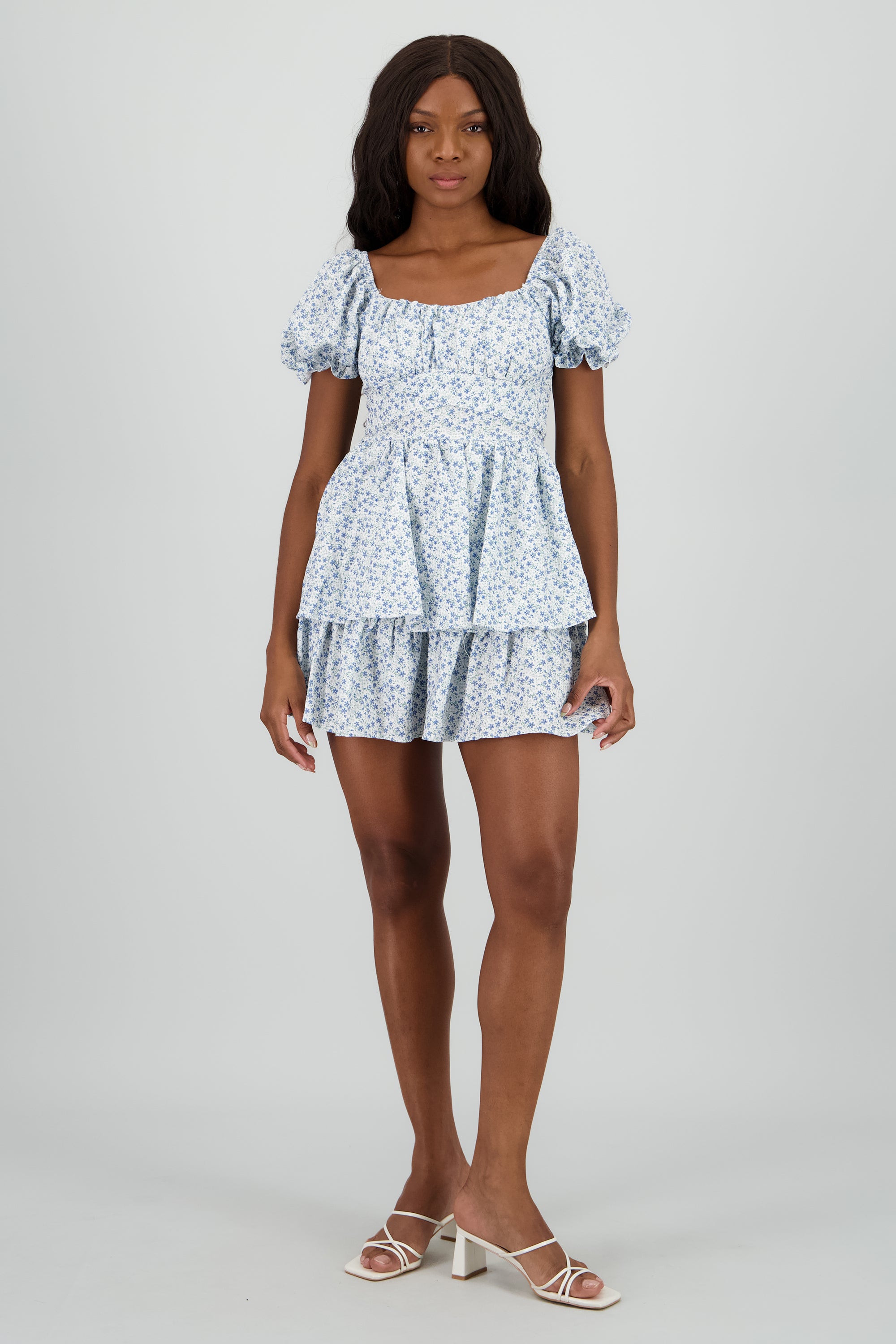 Vestido olanes mini flores AZUL COMBO