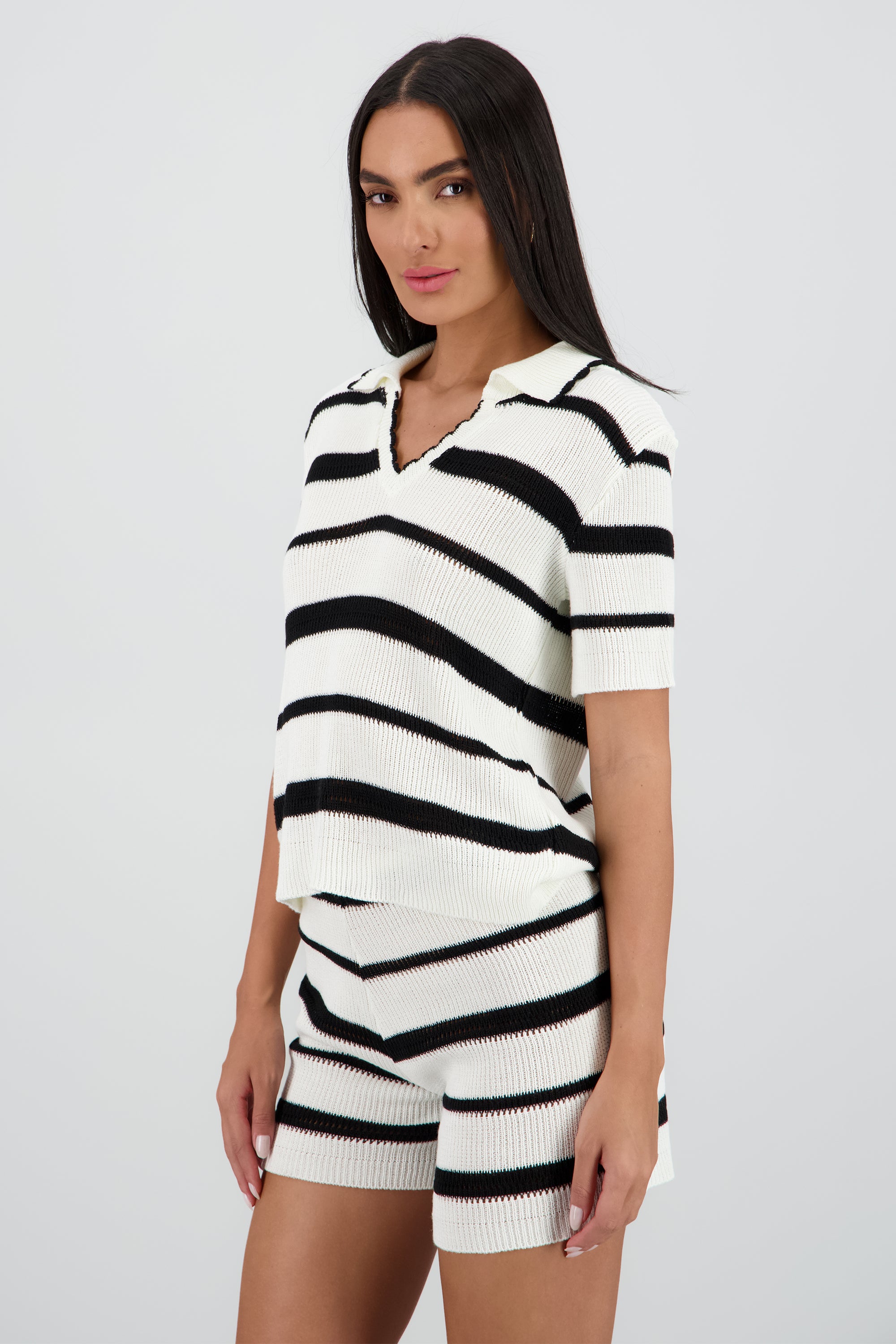 Top cuello polo tejido rayas BLANCO COMBO