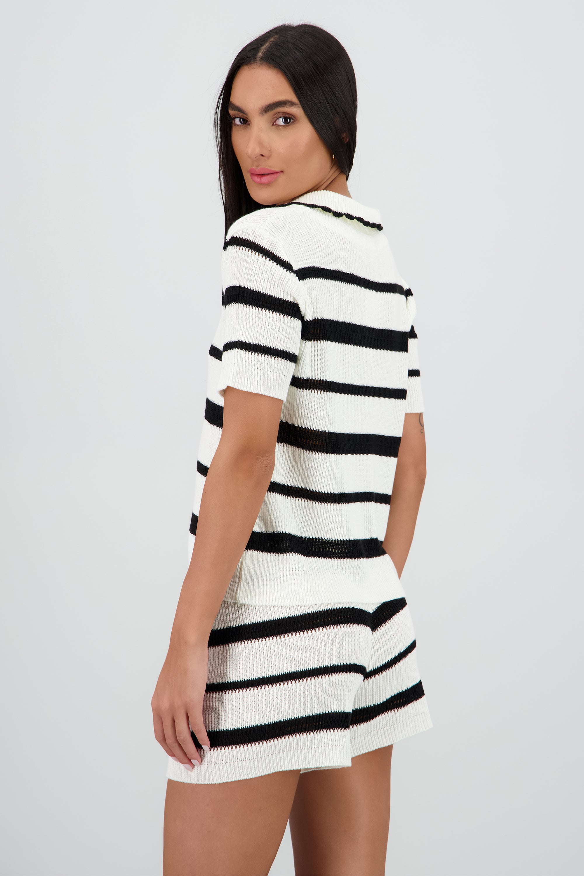Top cuello polo tejido rayas BLANCO COMBO