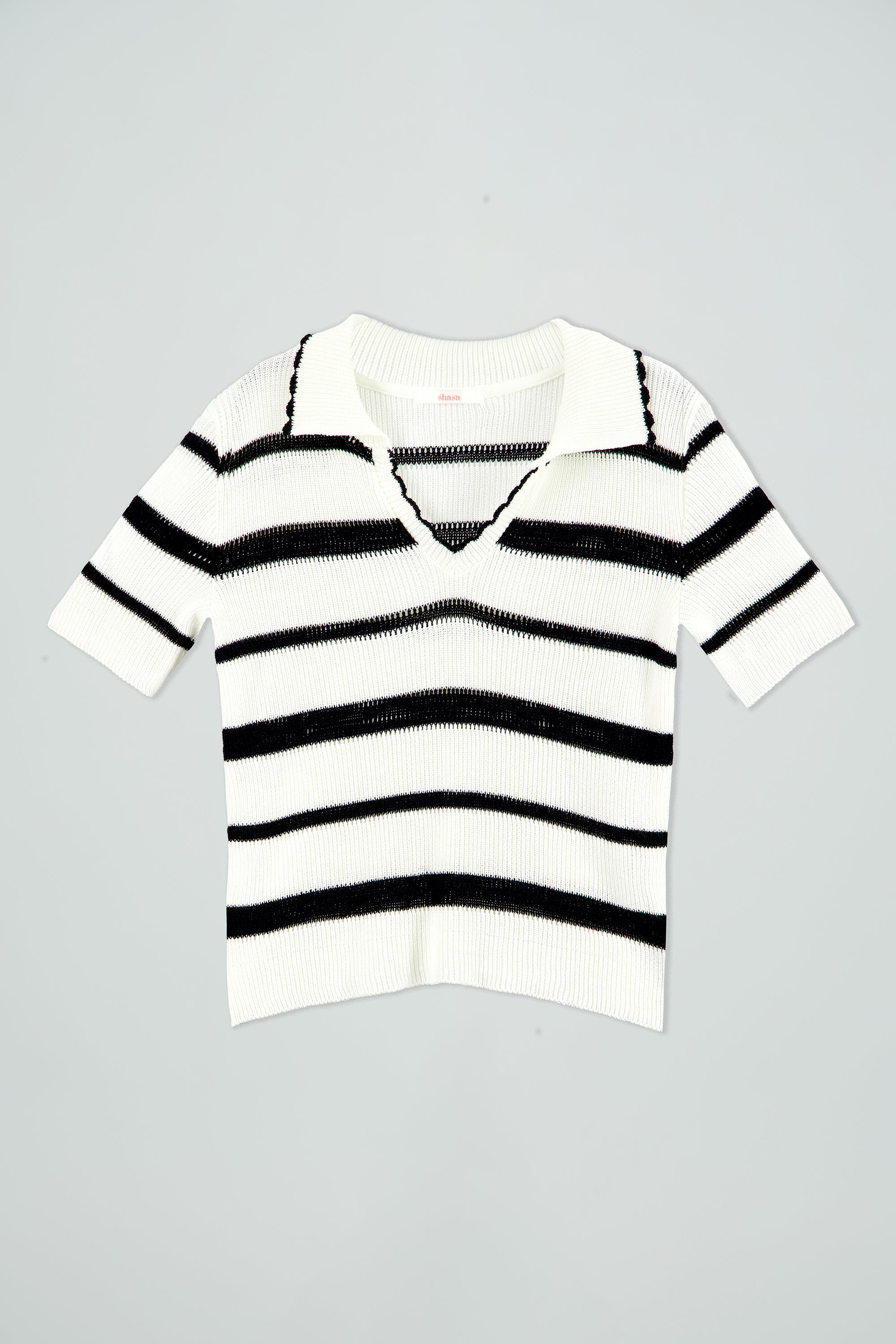 Top cuello polo tejido rayas BLANCO COMBO