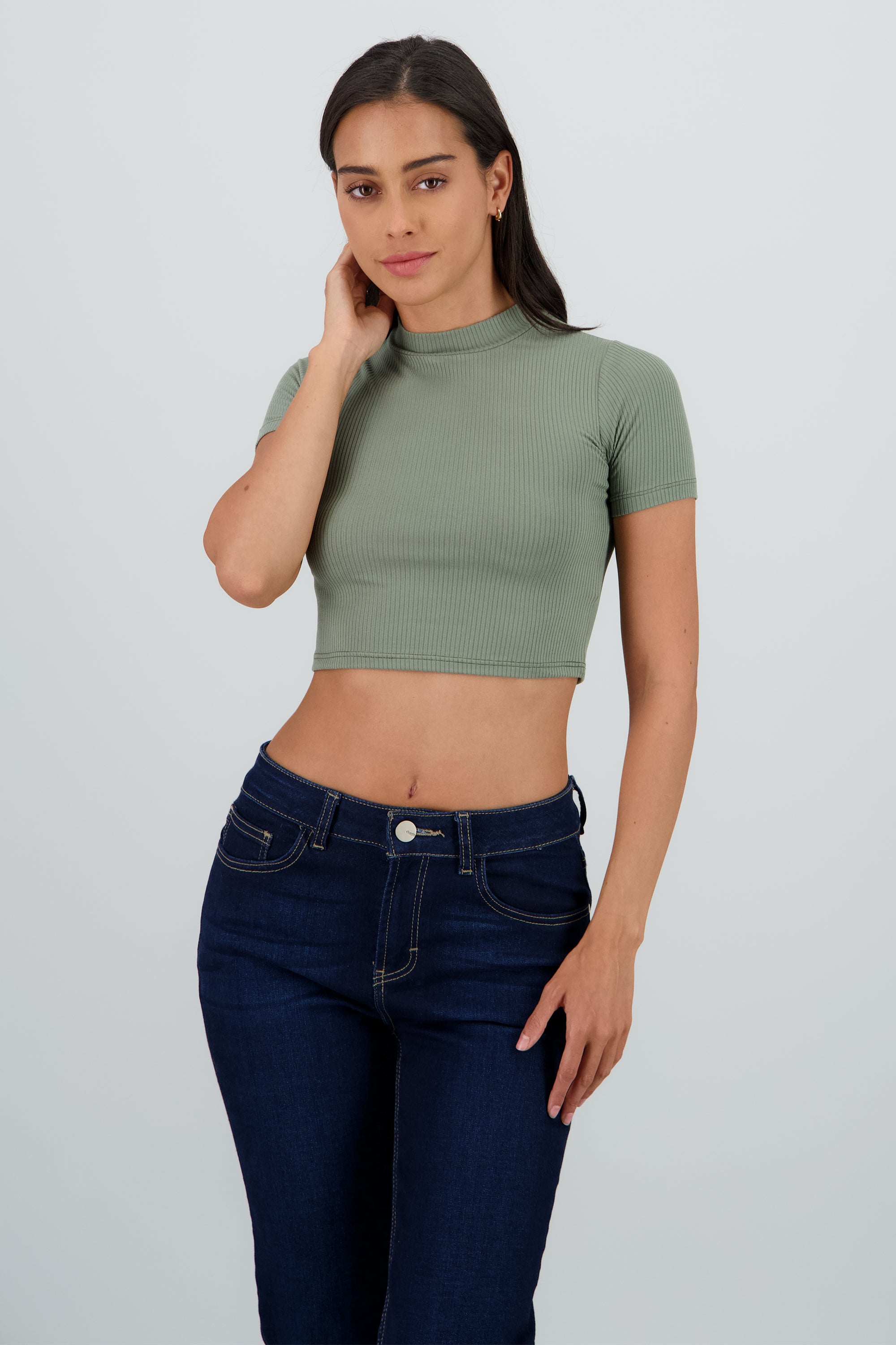 Top manga corta cuello perkins OLIVO