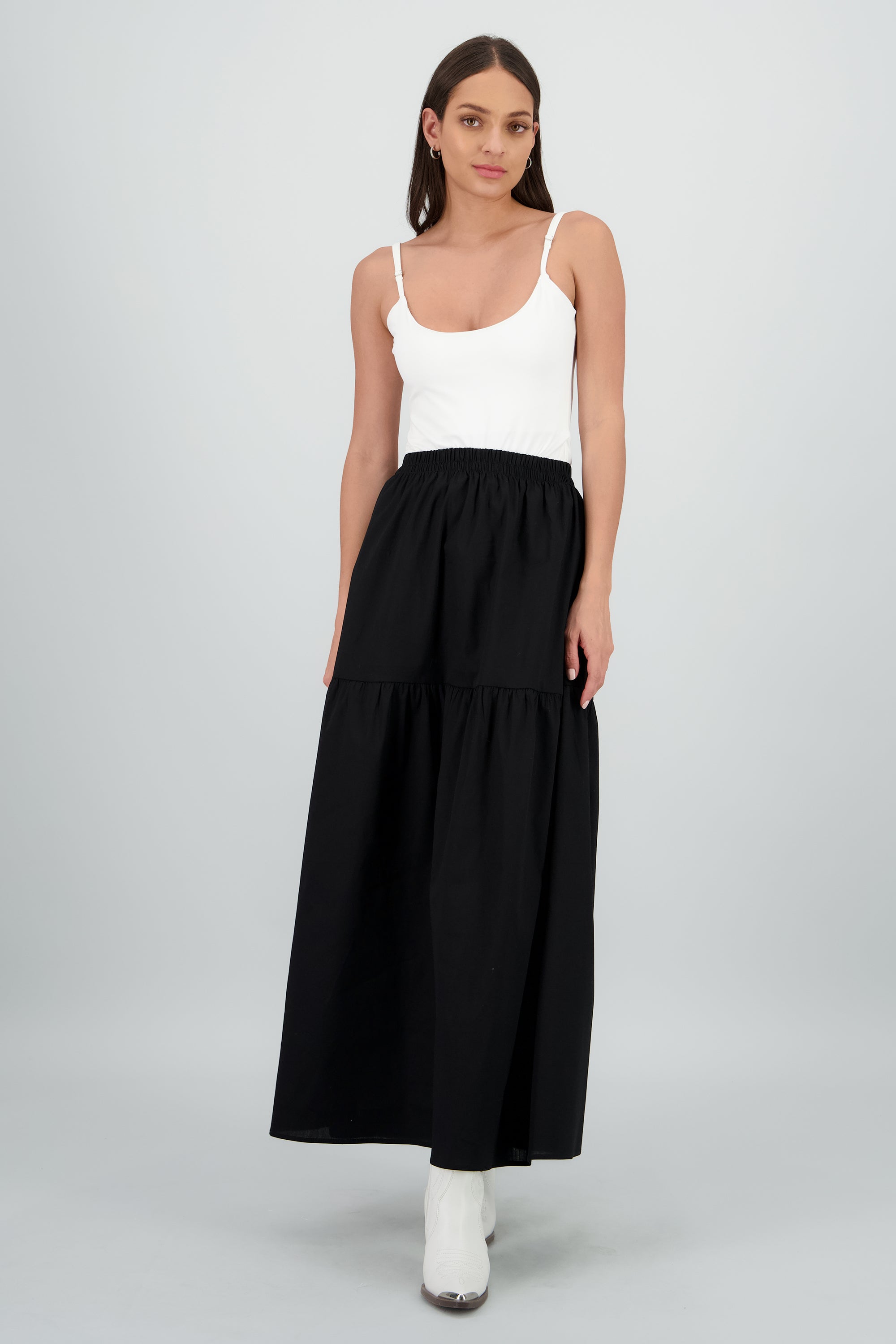 Falda maxi escalonada popelina NEGRO