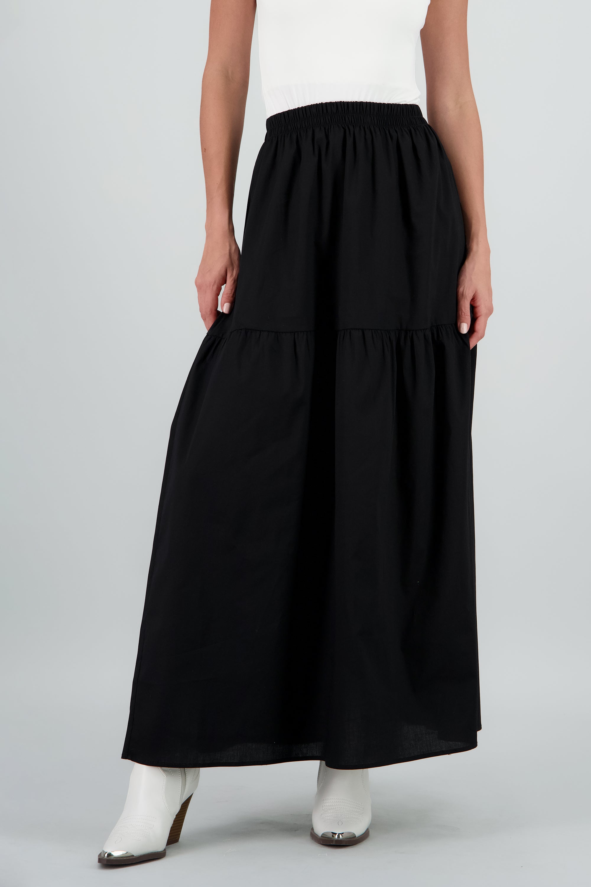 Falda maxi escalonada popelina NEGRO