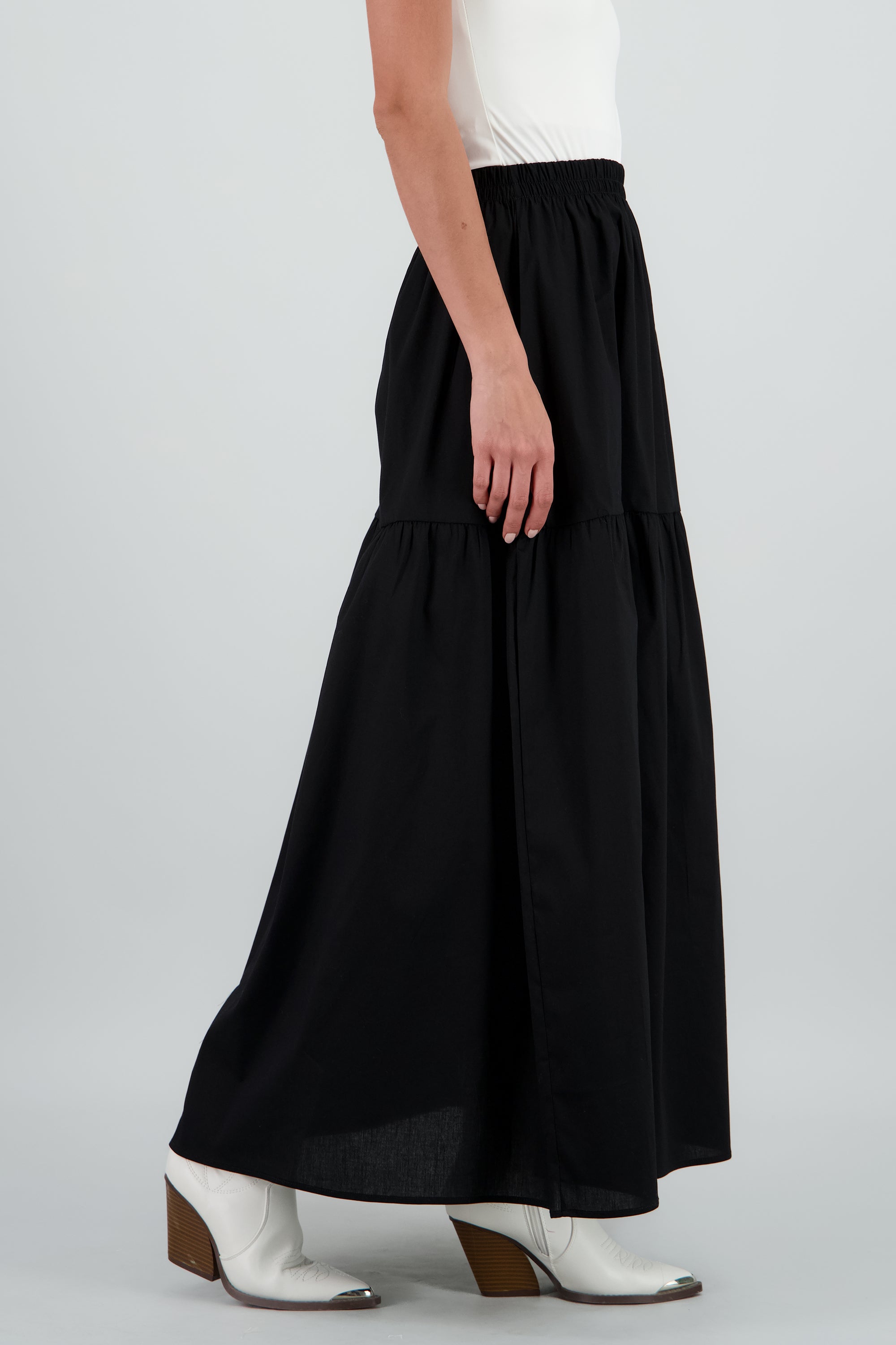 Falda maxi escalonada popelina NEGRO